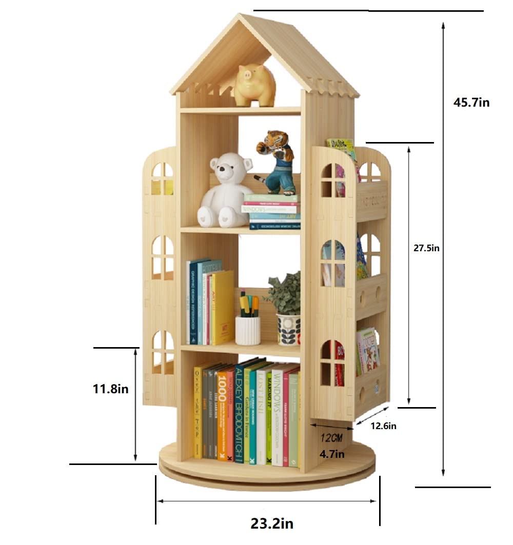 Heehee Rotating Bookshelf 360 Display Floor Standing Bookcase Storage Rack Children's Bookshelf, Wood Book Shelf Organizer Stand for Kids, Storage Book Display Case Bookrack
