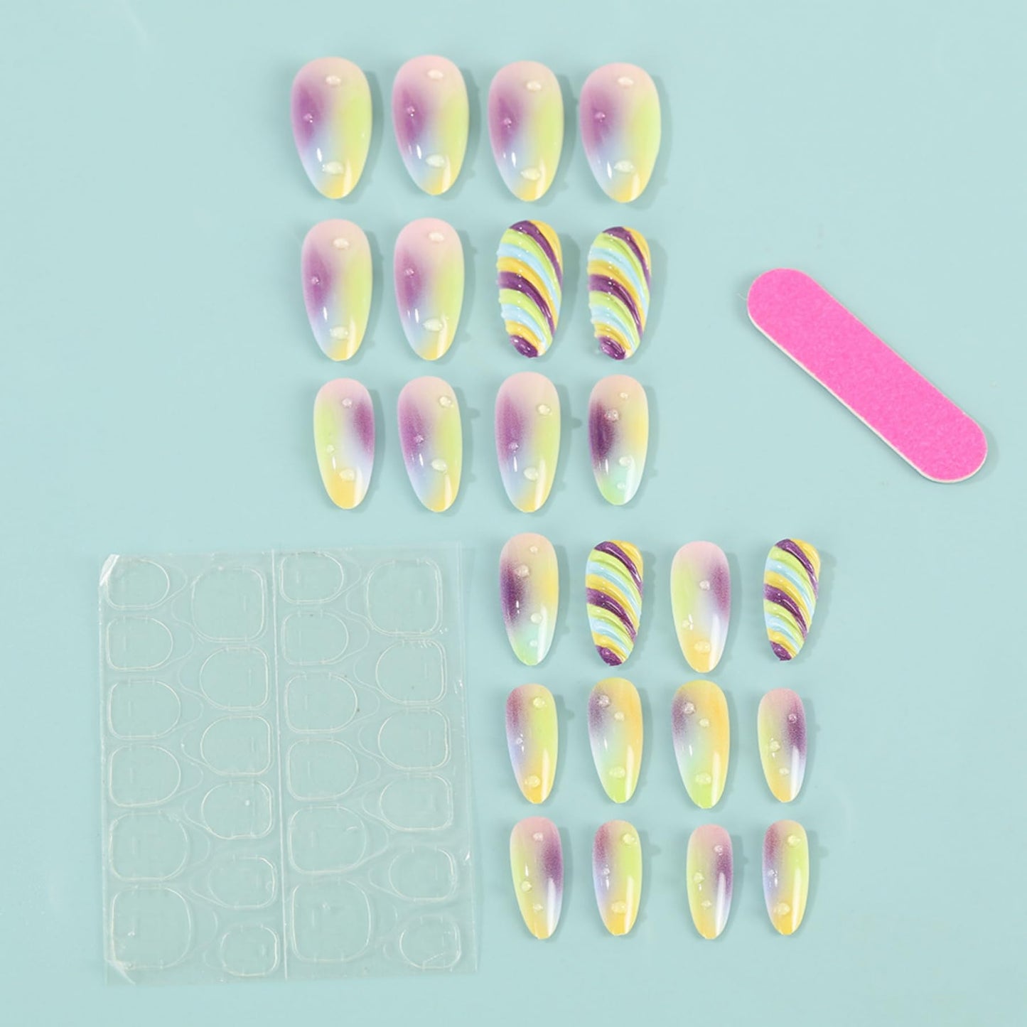 octoswave Almond Press on Nails Long Fake Nails Ombre Nails Spiral stripesArtificial Nail for Women 24pcs