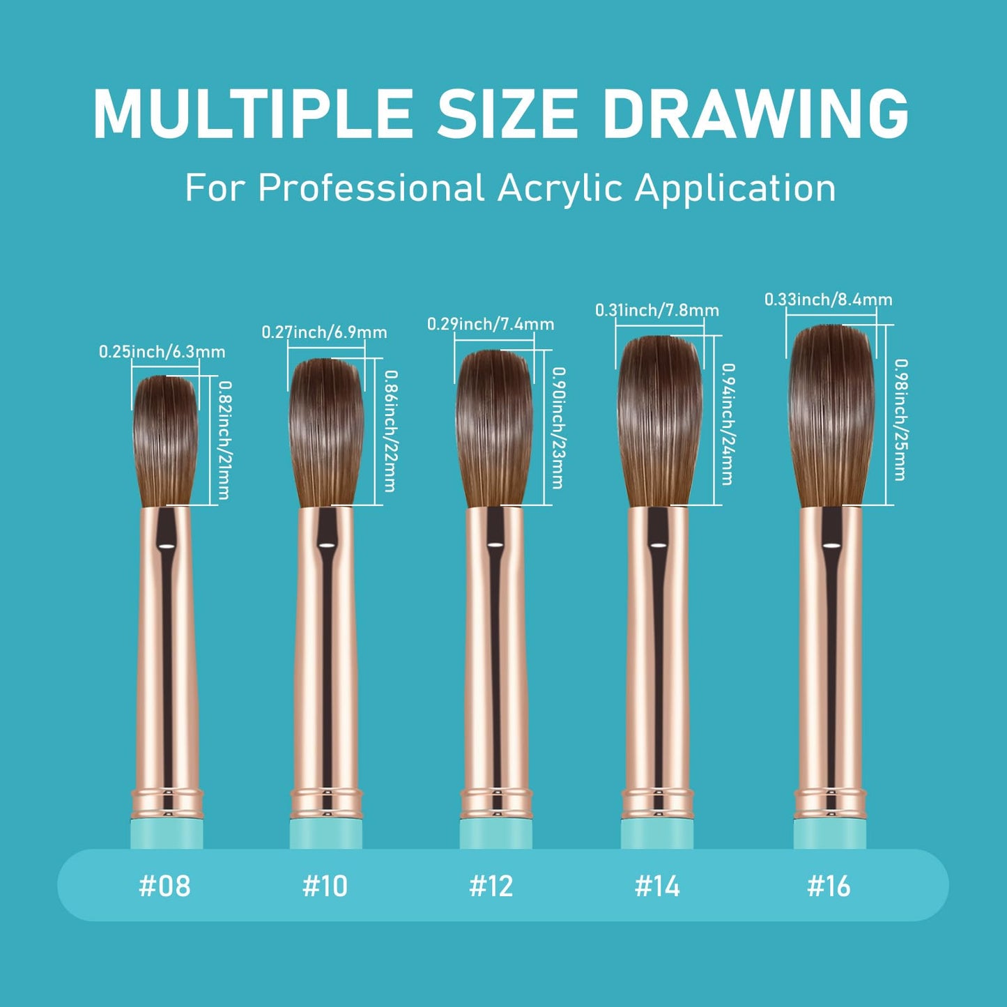 Acrylic Nail Brush Size 10, 100% Pure Kolinsky Nail Brush for Acrylic Application, Professional Nail Extension Manicure Tool Nail Drawing Pen for DIY Home Salon(Cyan)
