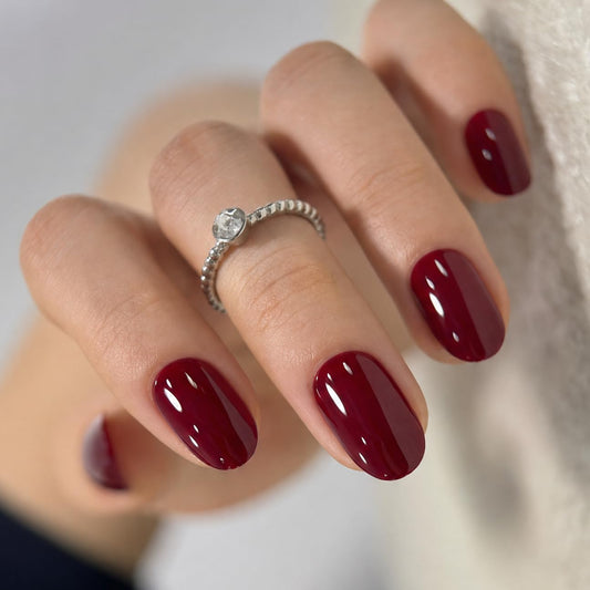 CurvLife Short Oval Press On Nails – 30PCS Classic Red Full Cover False Natural Fit Soft Gel Christmas Fake Nails Tips, Easy to Apply at Home Glue On False Nails Kit