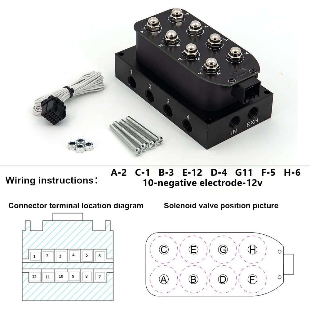 12V Solenoid 8-Valve Air Ride Suspension Manifold Valve with Control Panel Ship Type Switch, Equipped with Five Display air Pressure Gauge red