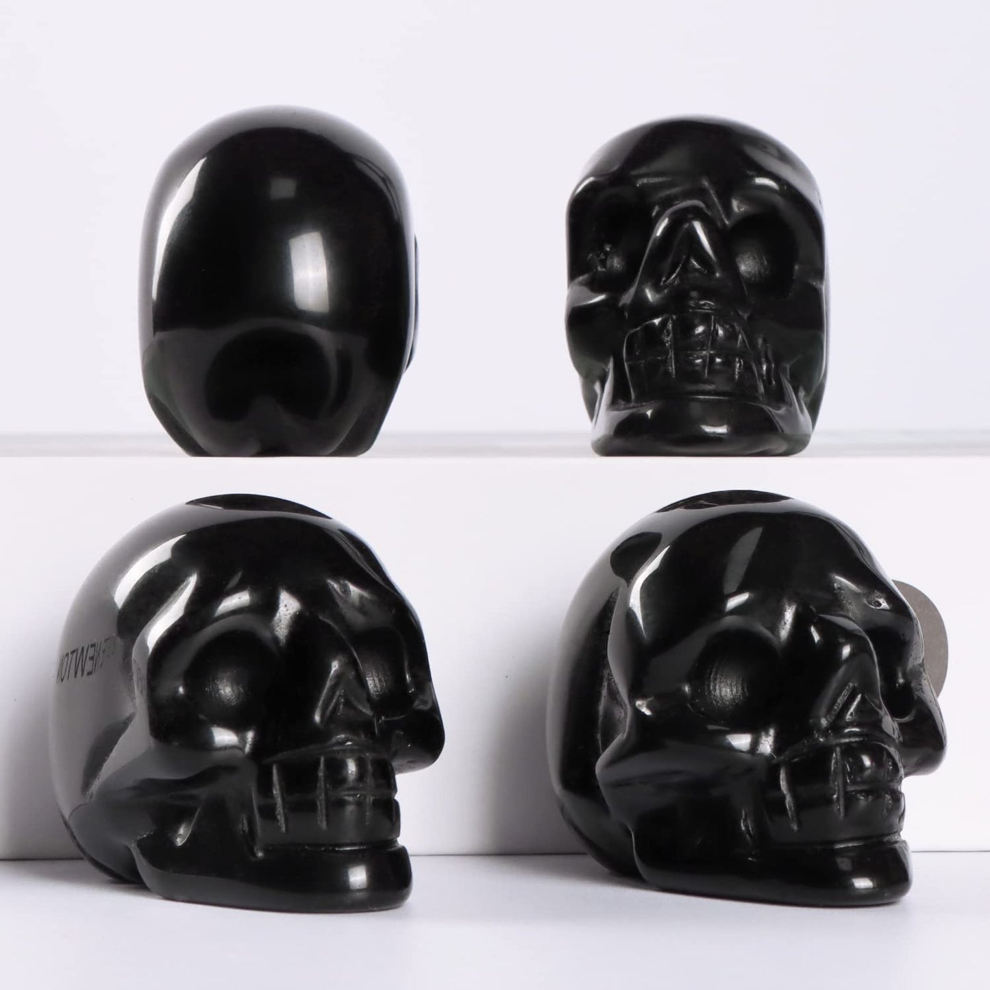 Artistone 2.0" Black Obsidian Halloween Crystal Skull Head Statue,Hand Carved Gemstone Human Skull Stone Figurine Crystal and Healing Stones for Home,Office Decor(Gift Box)