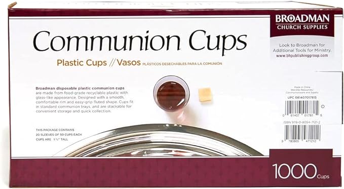 BROADMAN CHURCH SUPPLIES Plastic, Disposable, Recyclable Communion Cups, 1000 Count