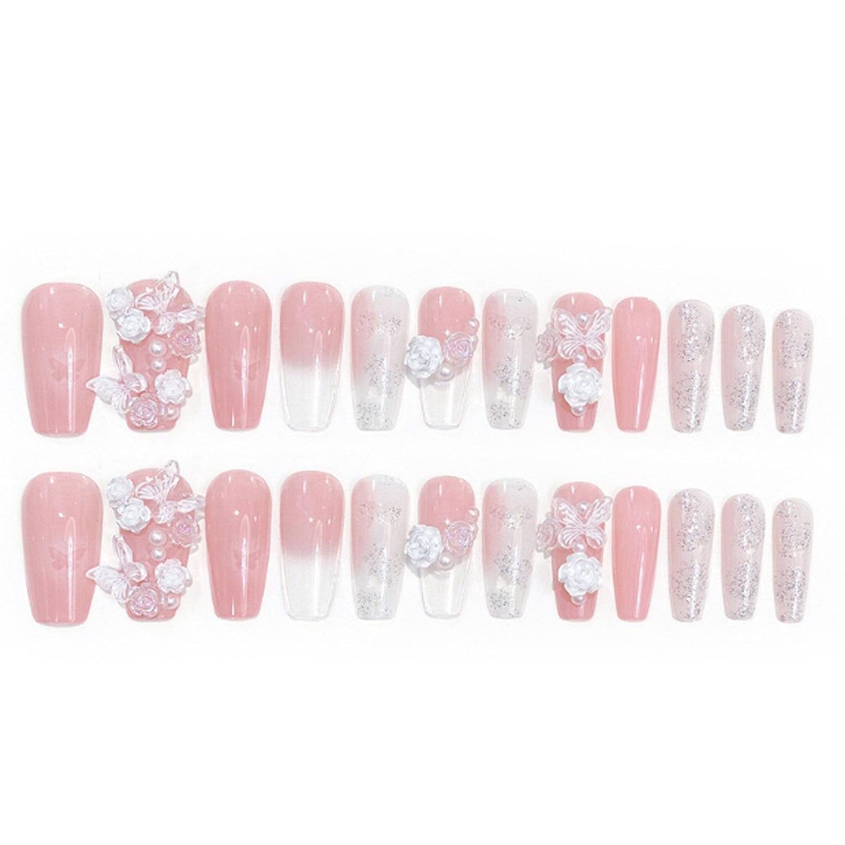 Hkanlre 3D Press on Nails Medium Fake Coffin Nails Tips Full Cover Luxury False Nails for Women and Girls 24PCS