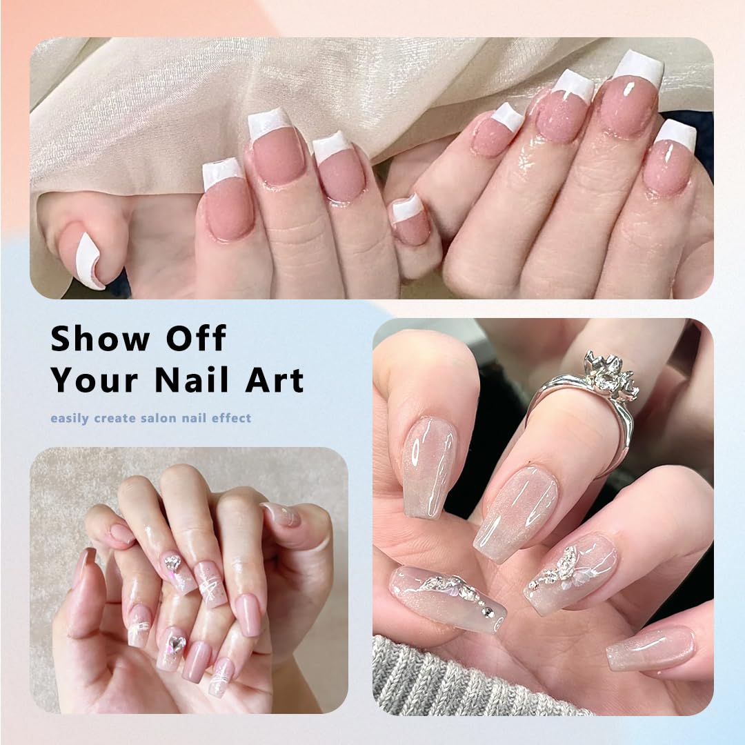 480PCS Nail Tips Clear False Nails Full Cover for Acrylic Fake Nails Kit 12 Sizes 2 Shapes Short Almond Coffin Pre-Shape for Salon Home DIY Gifts