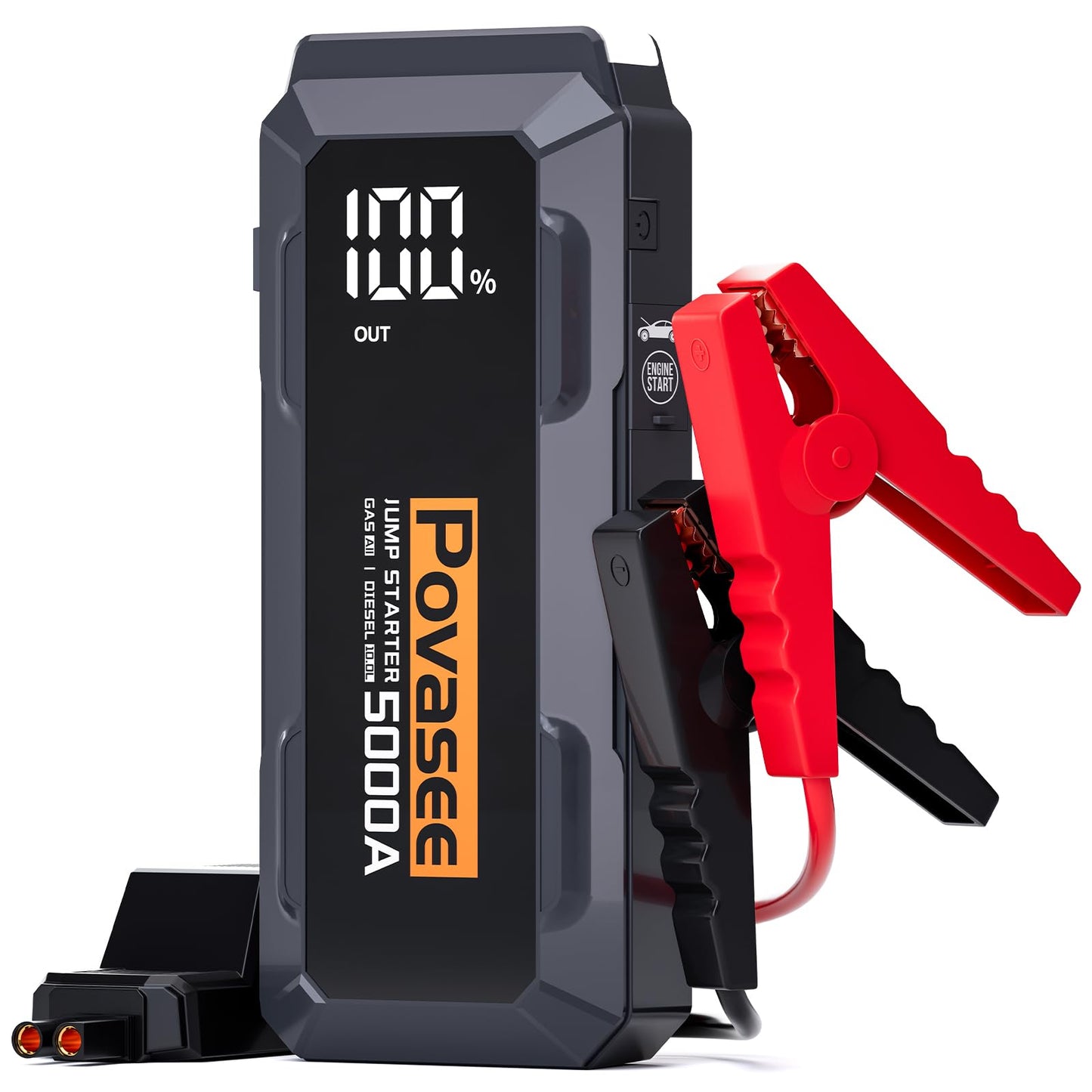 5000A Jump Starter | Povasee A40 Car Battery Jump Starter, 12V Portable Power Pack for All Gas & 10L Diesel Engines, with 3" LCD Display, Dual USB Output & Multi-Mode LED Light