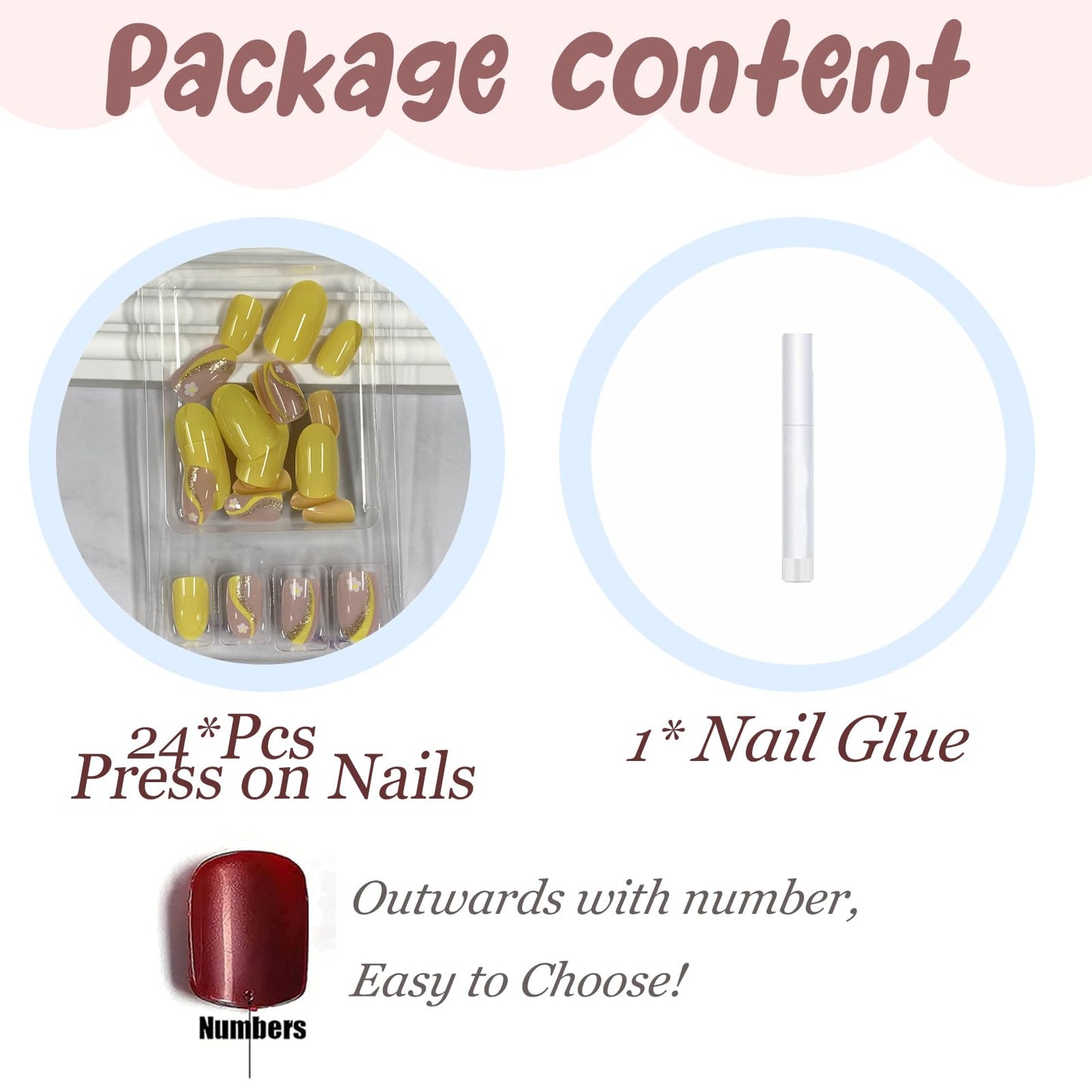 BABALAL Press on Nails Short Oval - Yellow Fake Nails, Flower & Sparkly Glitter Bling Swirl Design, Summer Spring Full Cover Acrylic False Nails for Women Girls