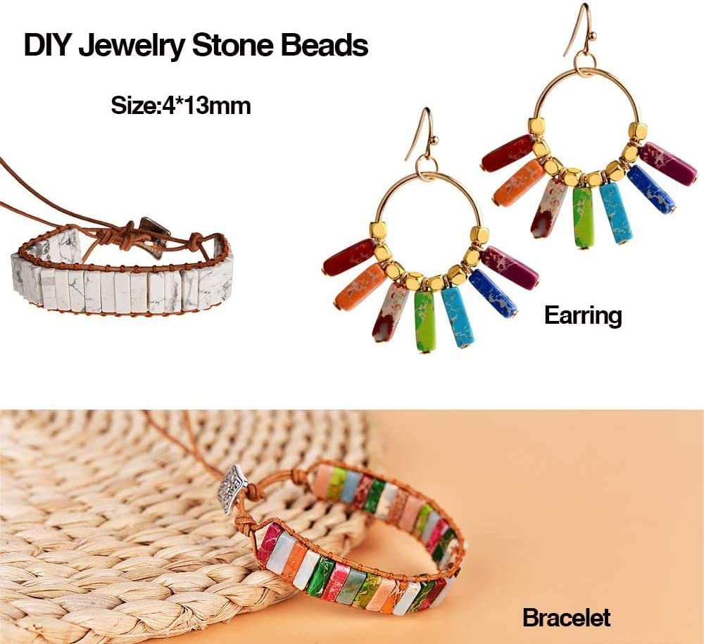 4x13mm Natural Stone Orange Imperial Jasper Rectangular Column Tube Cylinder Spacer Loose Beads Gemstone for DIY Bracelets Necklace Jewelry Making Strand 15 Inch (28-30pcs)
