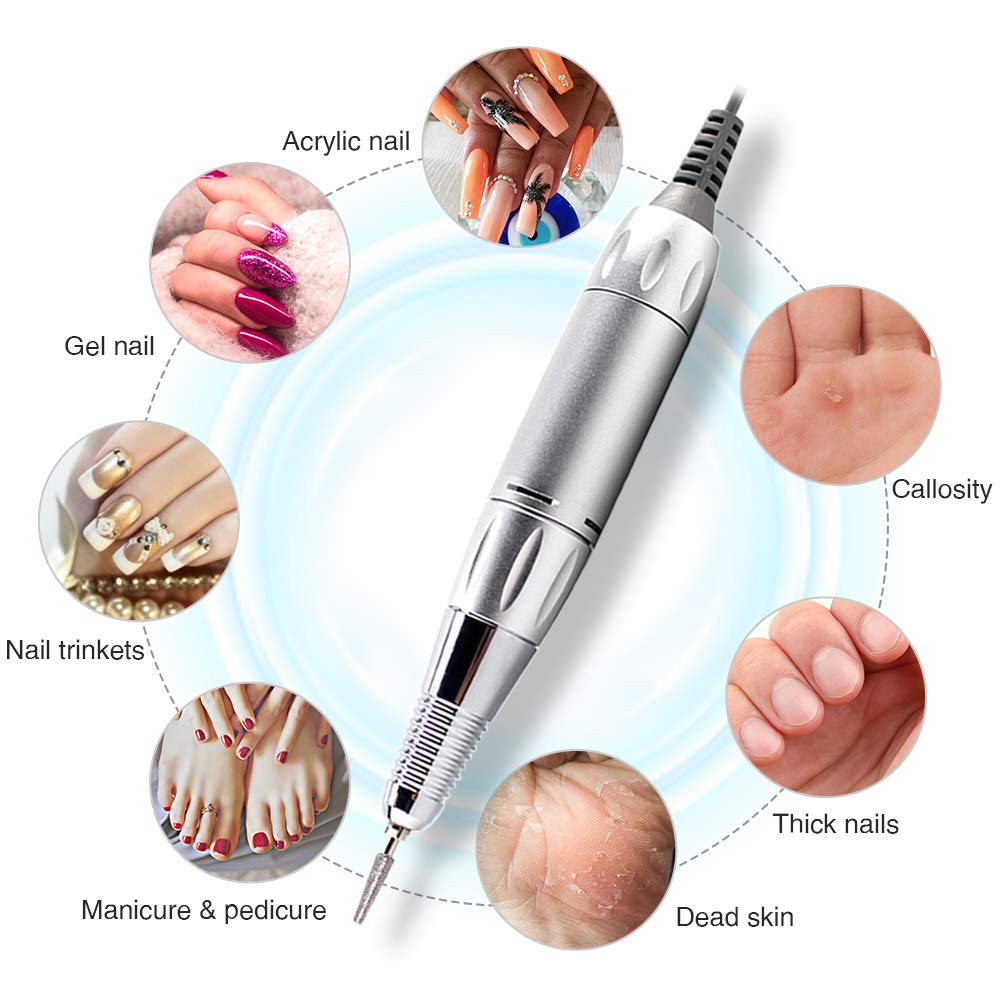 30000RPM Portable Nail Drill Machine, AZ GOGO Professional Rechargeable Electric Efile Nail Drill for Acrylic Gel Nails, Manicure/Pedicure, Polishing, Cuticle - Salon or Home Use（Blue）