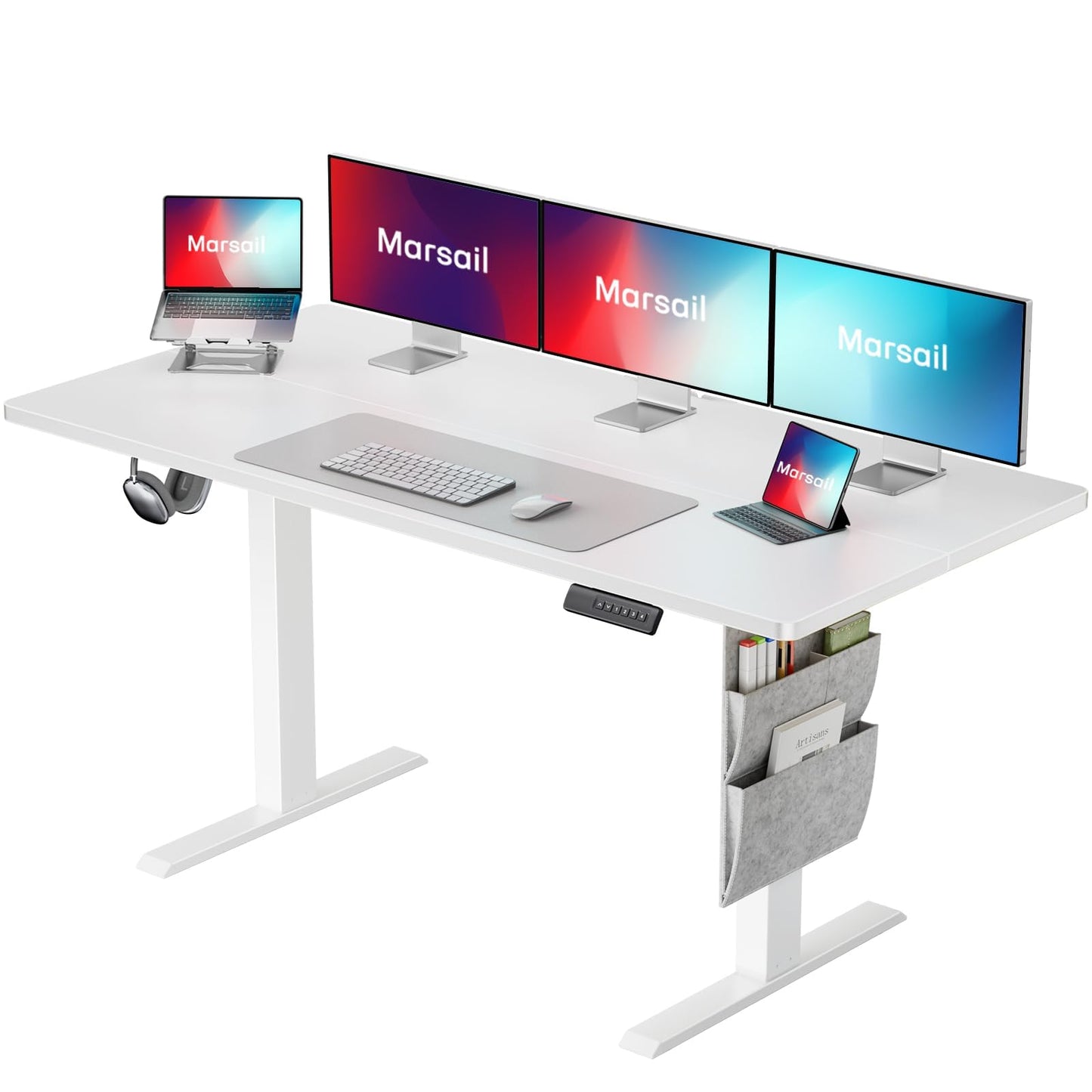 Marsail 63x24 Electric Standing Desk Adjustable Height, Stand up Desk with Storage Bag, for Home Office Computer Desk Memory Preset with Headphone Hook