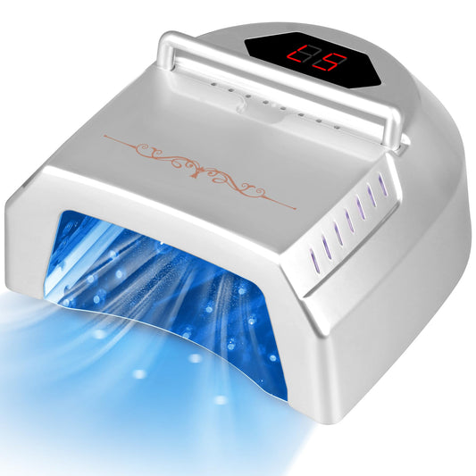 HoMove UV LED Nail Lamp Professional, 72W Cordless Nails Lamp with Fan, LED Nail Light for Gel Nails, Nail Dryer with 45 Beads, Perfect for Salon Manicure, Pedicure(Silver)