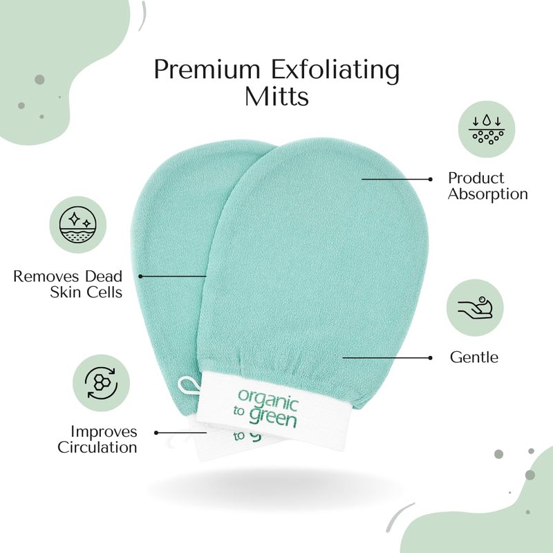 Organic to Green Premium Exfoliating Mitt for Body (2pc) – 100% Vegan Viscose Traditional Body Scrub Washcloth – Body Exfoliator (Green)