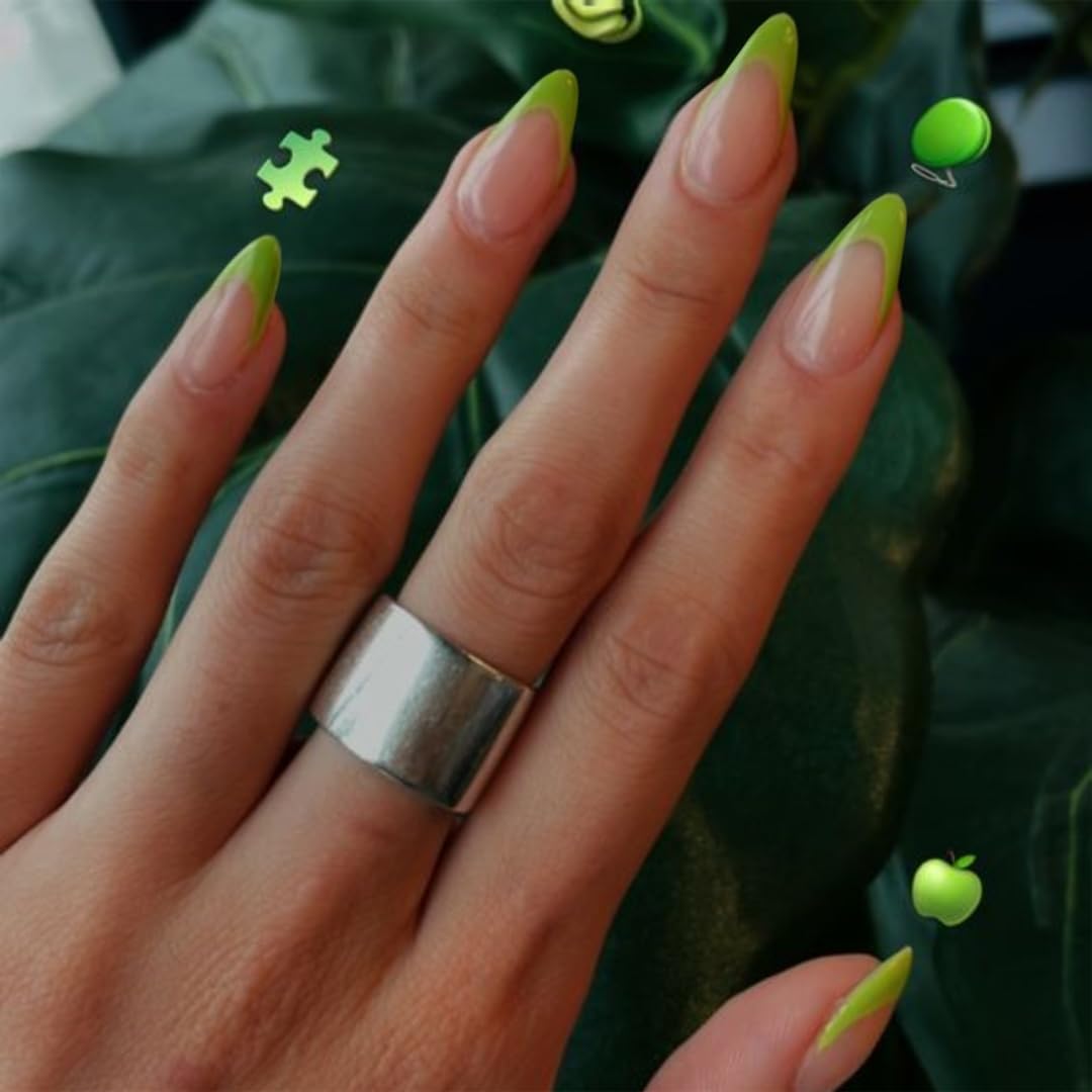 KXAMELIE Neon Green French Press on Nails Short Square&Neon Green French Press on Nails Short Almond For Beach Party Daily Decoration in 54 PCS