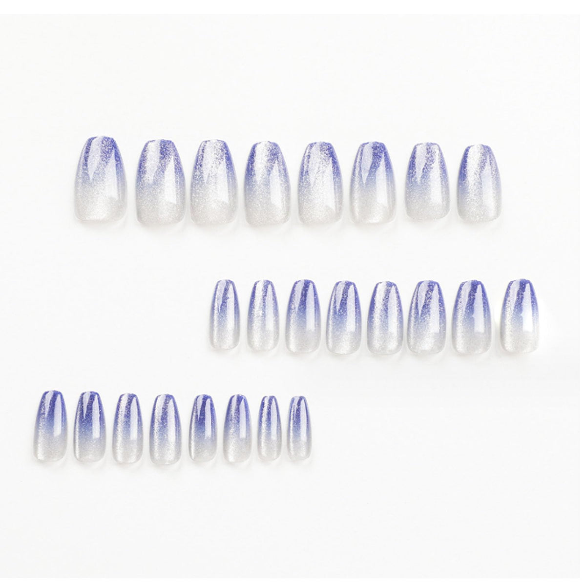 Hkanlre Bling Coffin Press on Nails Fake Nails Tips Full Cover Medium False Gradient Nails for Women and Girls 24PCS (Blue gradient bling)