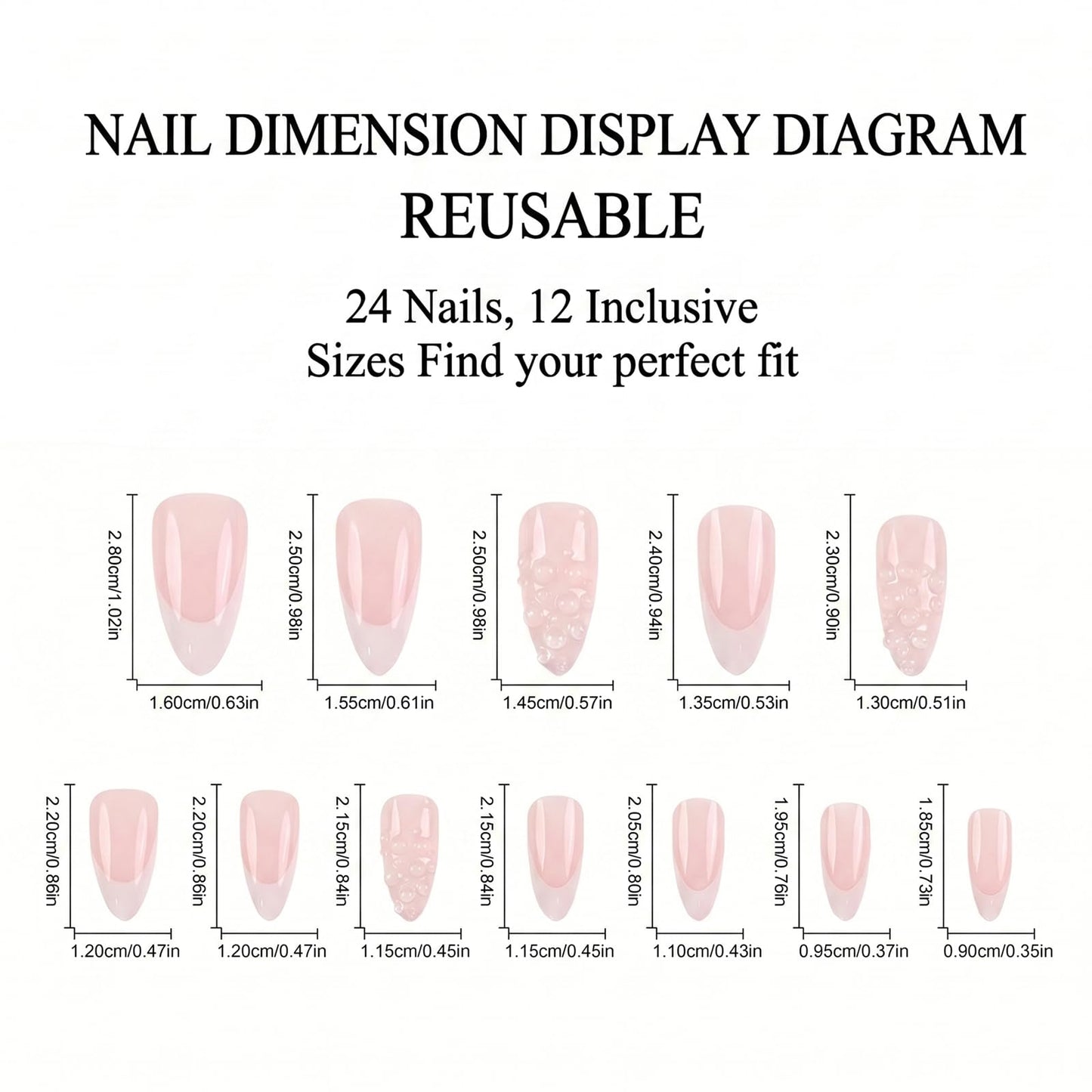 IMSOHOT Almond Press on Nails, Medium Fake Nails, Nude Pink French 3D Water Drop Design, 24 Pcs Reusable Glue on Nails for Women, Salon Quality
