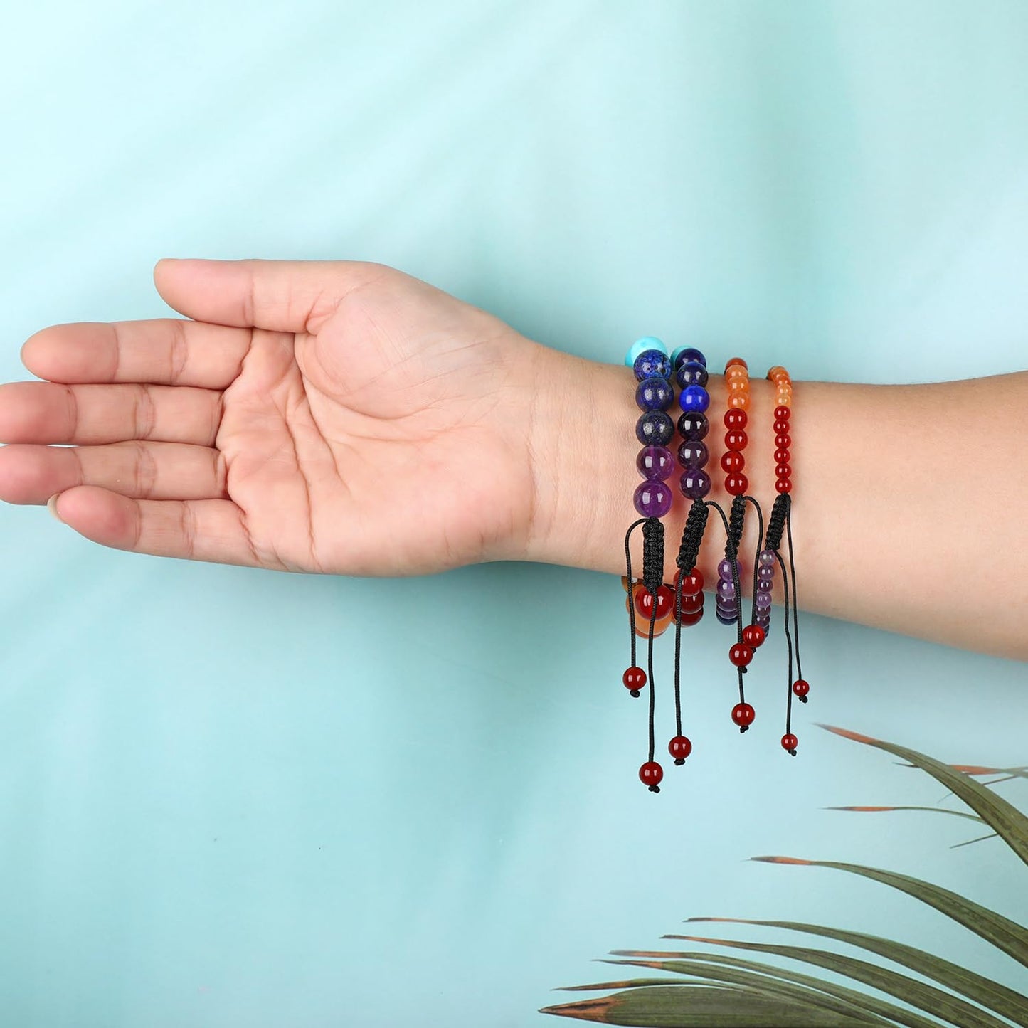 AD Beads 6mm Seven Chakra - Energy Balancing - Handmade Natural Stone Crystal Bracelet with Adjustable Macrame String - Yoga Healing Power Energy Gifts for Men and Women