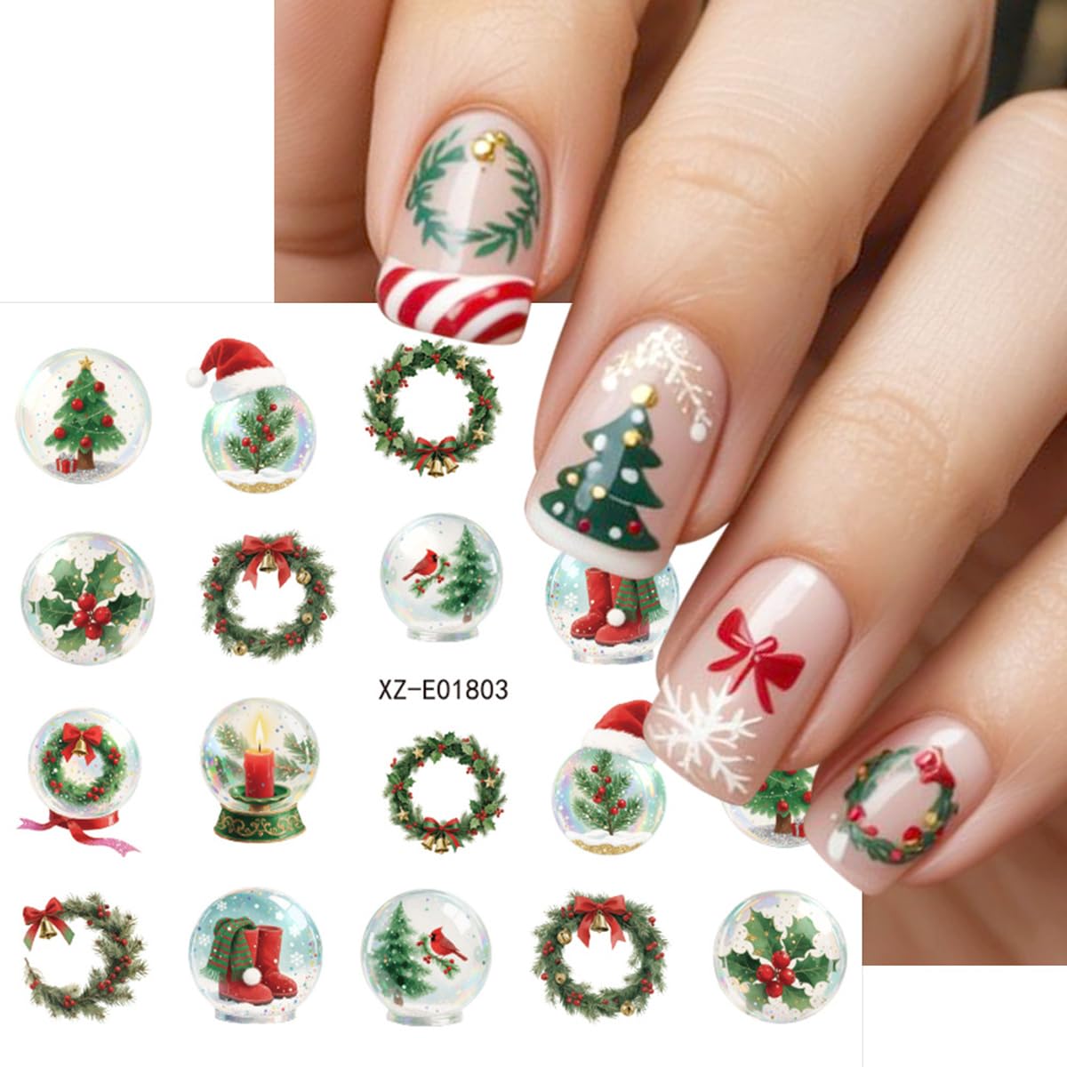 30 Sheets Christmas Nail Stickers Christmas Nail Art Stickers Santa Nail Decals Holly Candy Snowman Self Adhesive Deer Nail Art Supplies for Women Girls DIY Manicure Nail Art Decorations