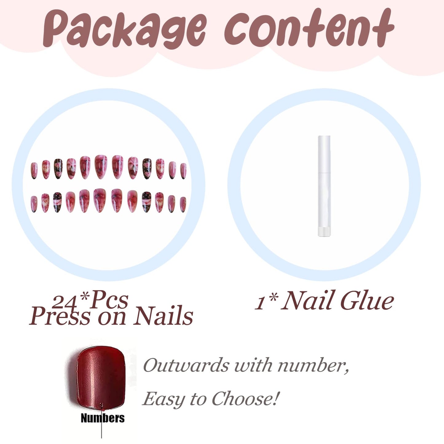BABALAL Press on Nails Medium Almond Fake Nails Pink Strawberry Glue on Sweet Heart Bow Lips Art False Acrylic Nails Y2k 24Pcs Valentines Custom Stiletto Full Cover for Women Girls
