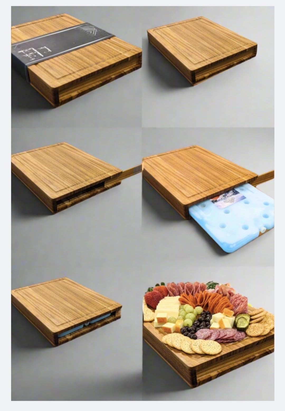 Latitude Board®- Original Chilled Charcuterie Board with a Built In Ice Pack. Premium Handcrafted Teak Wood Serving Board. 15inx11.5inx 2in