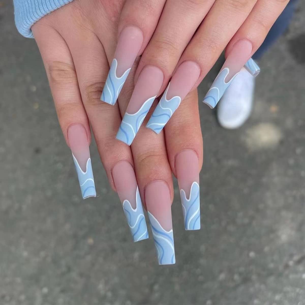 Long Matte Press on Nails Colorful Square Coffin Fake Nails Full Cover Acrylic False Nails for Women and Girls 96PCS
