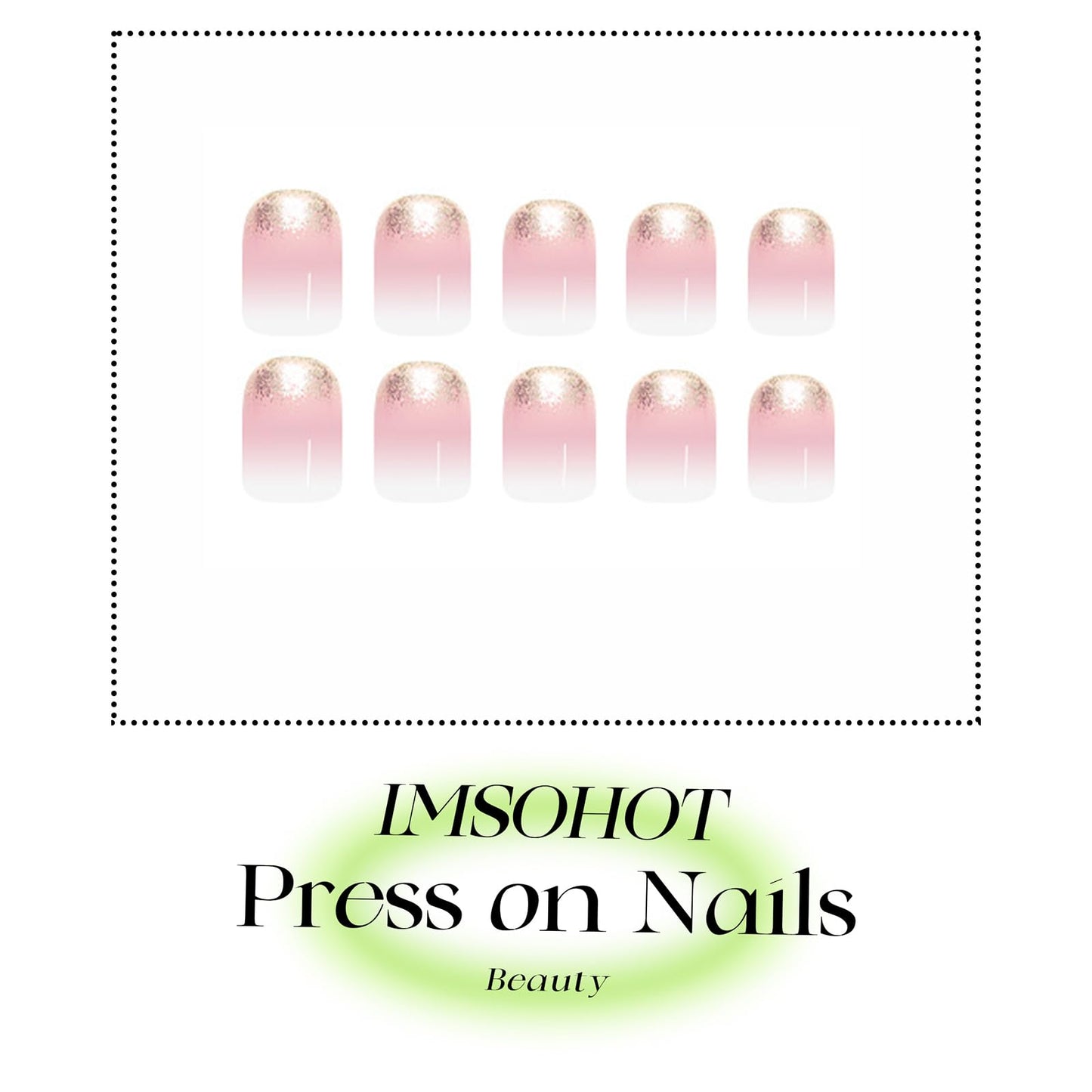 IMSOHOT Press on Nails Short Square Fake Nails Glossy White Nude Gradient Acrylic False Nails Full Cover Stick on Fingernails Glitter Gel Glue on Nails for Women Girls