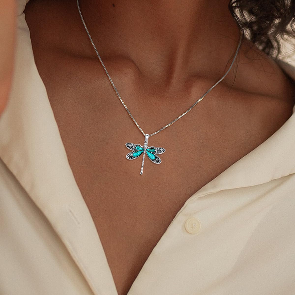 DOLIOX Genuine Dragonfly Turquoise Jewelry Set for Women, Sterling Silver Vintage Native American Western Jewelry Birthdays Gift for Women