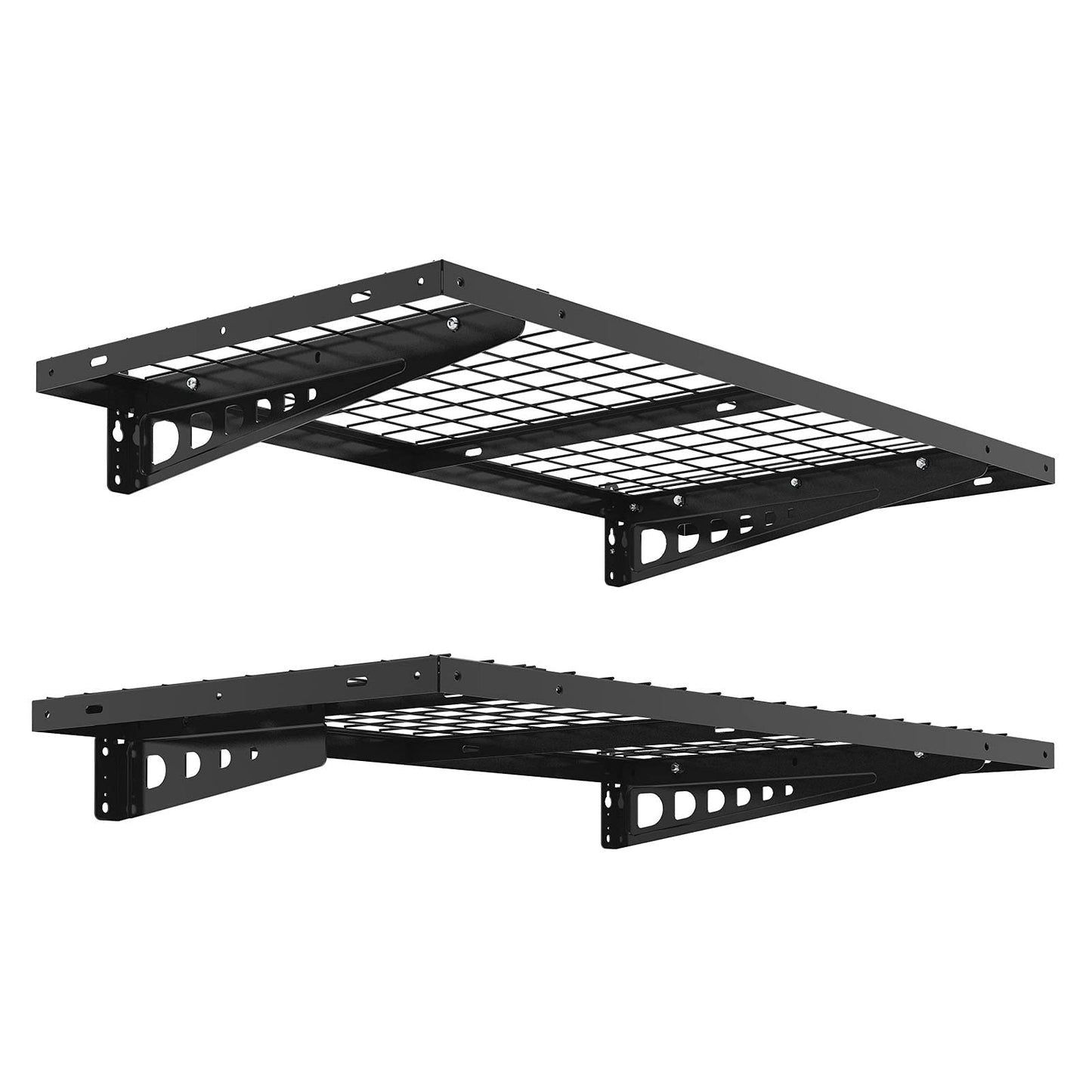 FLEXIMOUNTS 4x8 Overhead Garage Storage Rack without Decking, plus 2-Pack 2x4ft Wall Shelving Rack for Bikes and Tools, 450lbs+440lbs Capacity, Heavy-Duty Garage Organizer, Black