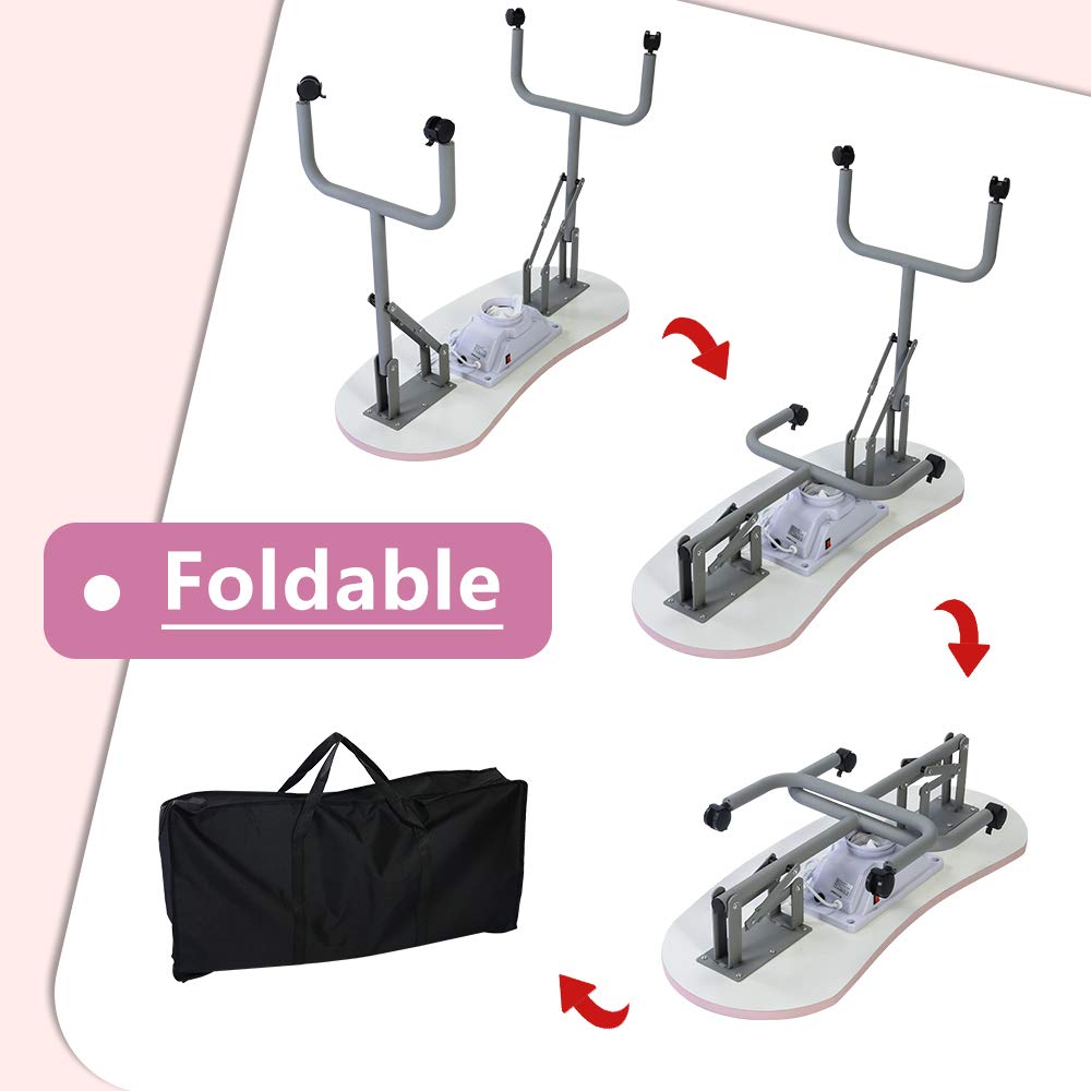 AGESISI Portable Manicure Table Foldable Nail Desk with Dust Collector Professional Nail Tech Table for Technician Spa Salon Workstation, Client Wrist Pad Carry Bag 4 Lockable Wheels, 36-inch, Pink