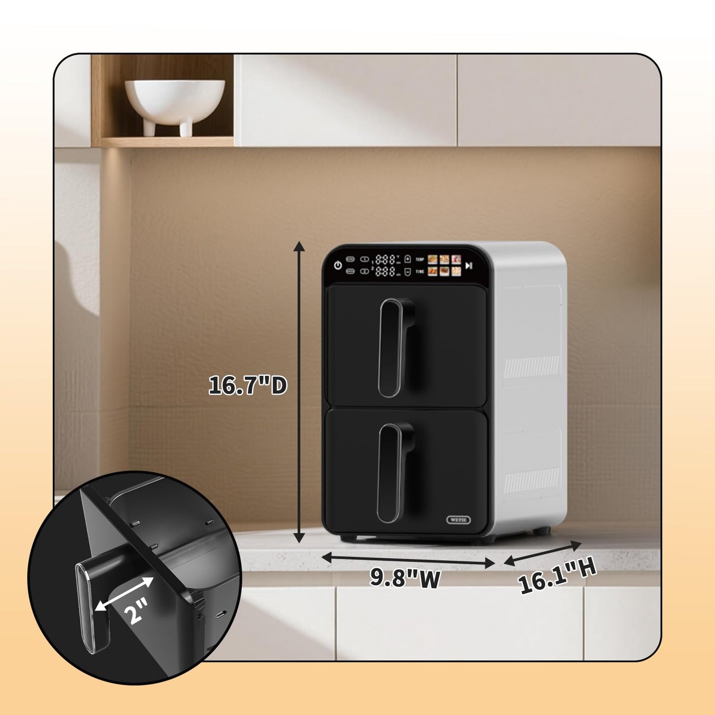 11.6QT Dual Basket Air Fryer Oven, Vertical 2-Basket Design, 6-in-1 Presets Function with Digital Touchscreen, Sync & Match, Easy to Clean, Dishwasher Safe, Family Meals