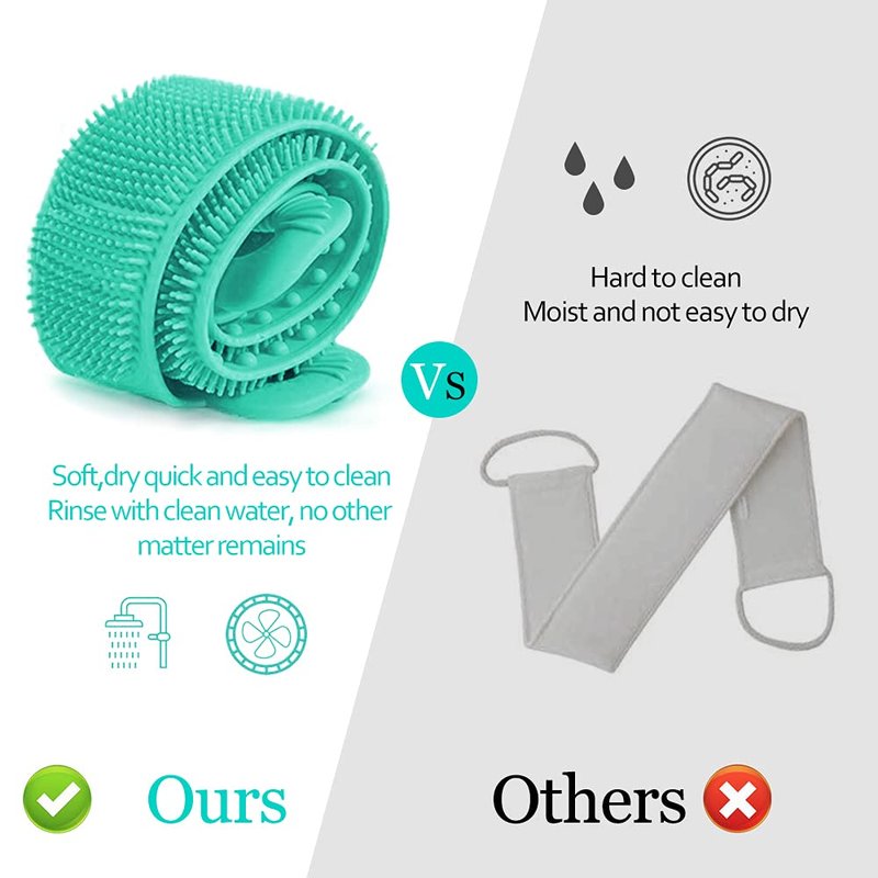 Inmorven Back Scrubber for Shower Exfoliating Body Scrubber 40 inch Double-Sided Back Exfoliator Scrub Towel, Bath Body Brush Widened Back Washer with Handle for Men and Women Green