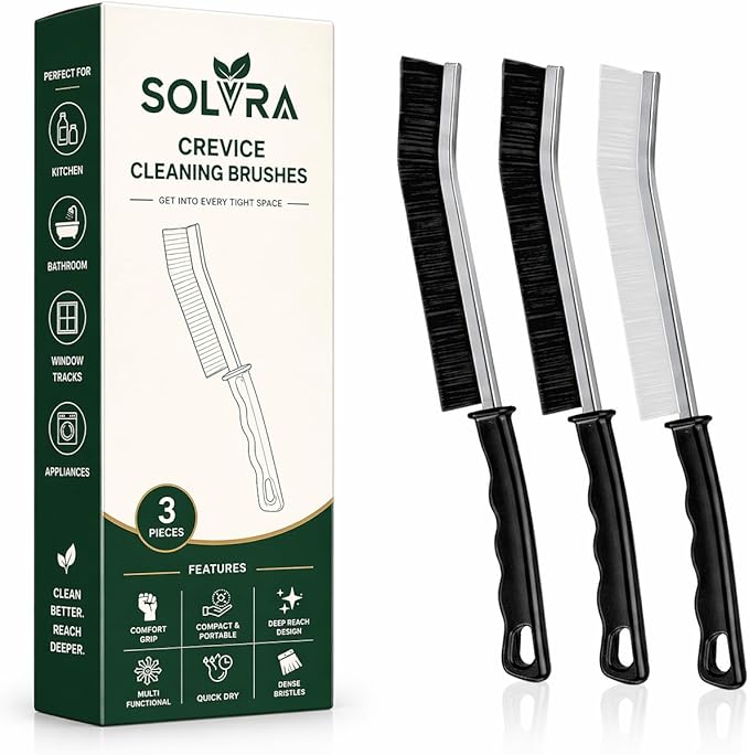 Crevice Cleaning Brush Set â 3Pcs Hard Bristle Cleaning Tools (2 Black & 1 White) for Grout, Tile Floors, Gaps & Narrow Spaces â Small Grout Scrub Brush for Bathroom, Shower, Window Tracks, Kitchen