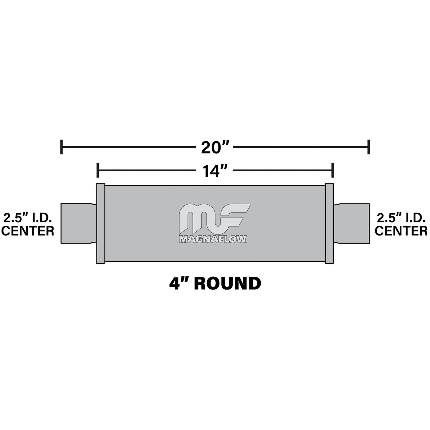 MagnaFlow Performance Exhaust Muffler 10416: 2.5"/2.5" Inlet/Outlet, 4x4x14" Round, Stainless Steel, Satin Finish