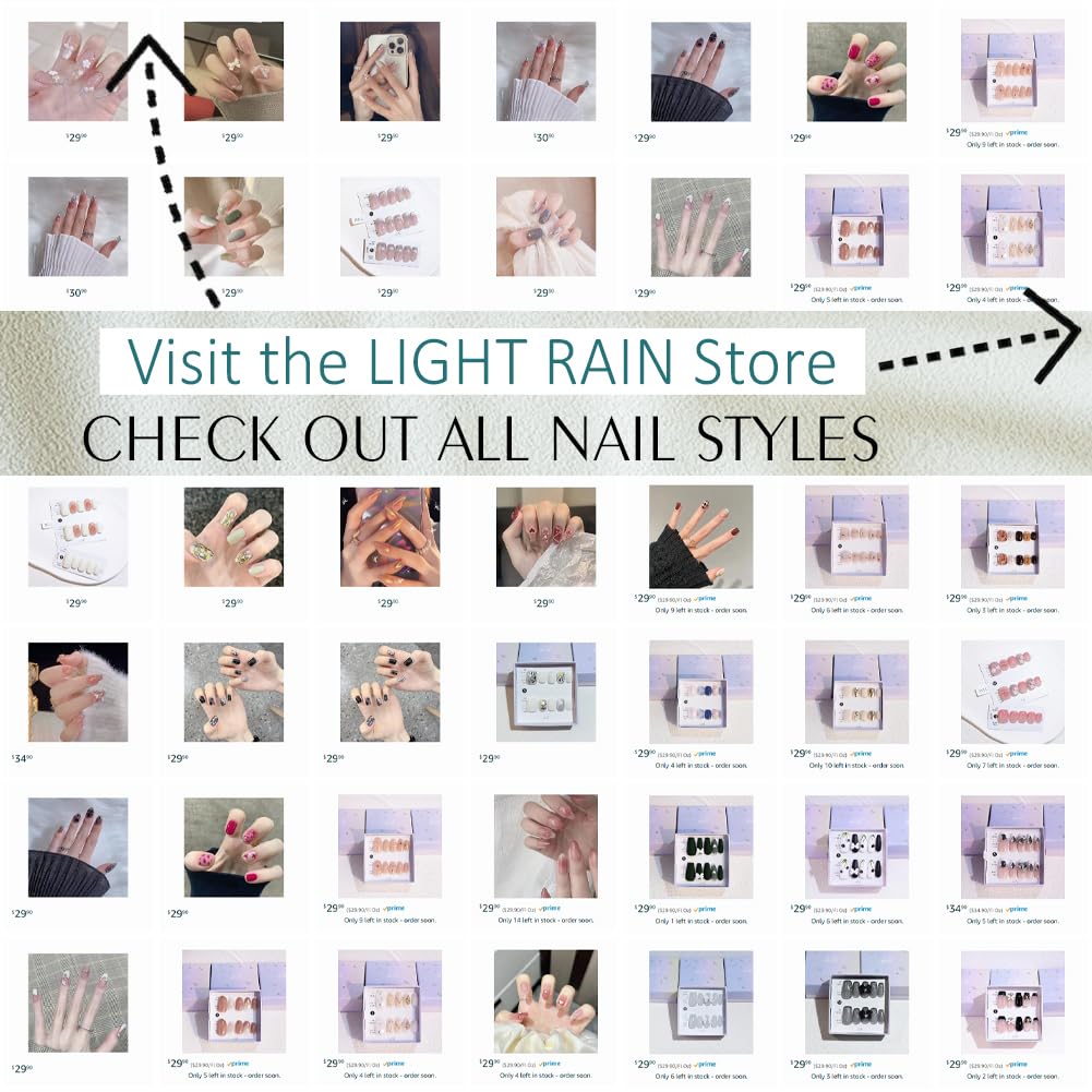 Light Rain Small Size Hand-made Press on Nails, 3D Gel UV Finished False nails with Design by Professional Manicurist