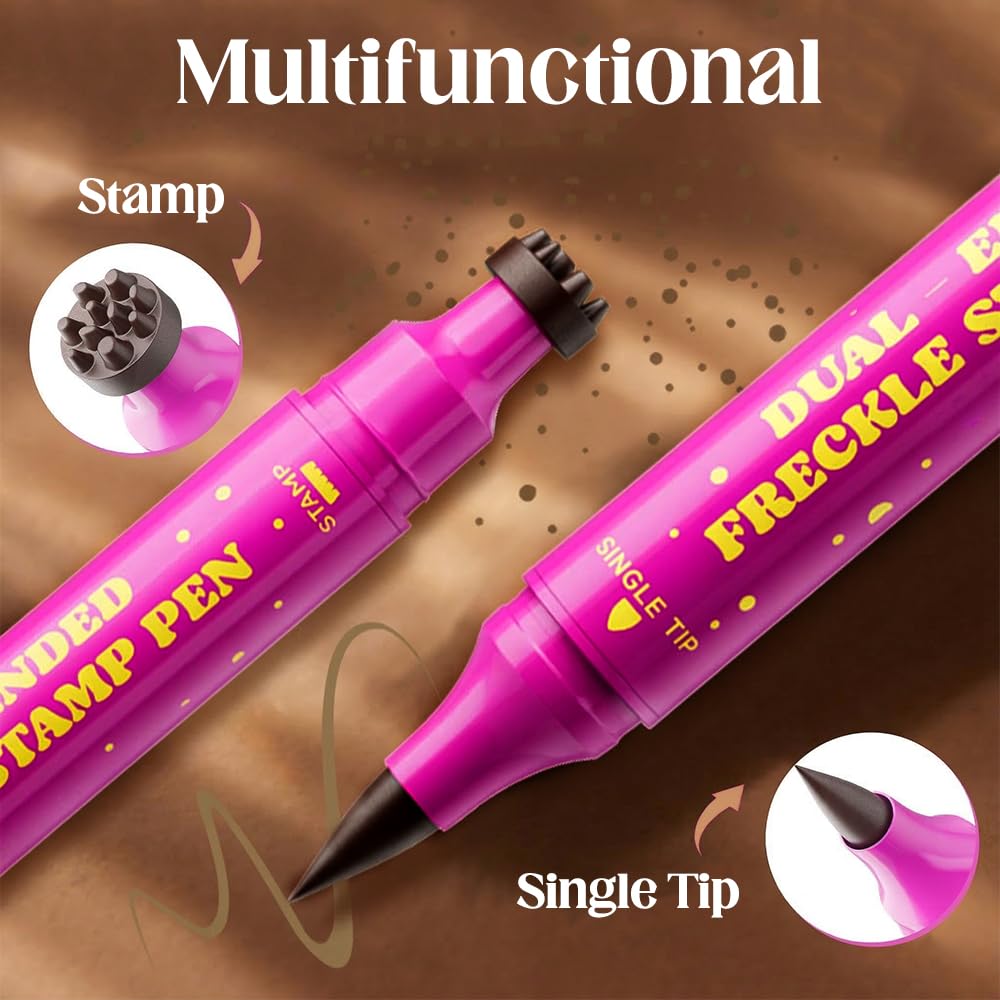 Waterproof Freckles Pen, 2026 Upgraded Dual-Ended Freckle Stamp Pen, Natural Lifelike Faux Freckle Stamp, for Natural Sunkissed Freckles, Smudge-Proof Long Lasting Quick (01-Beige Brown)