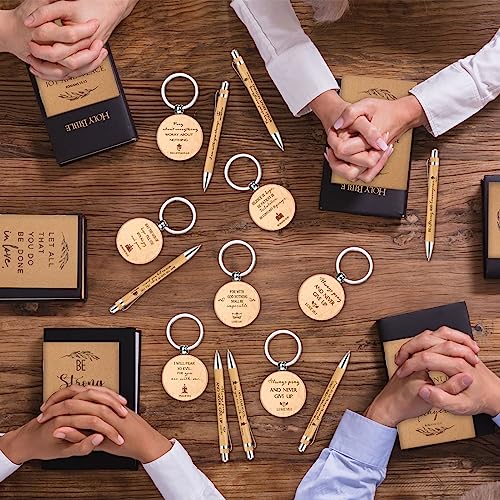 Seajan 60 Sets Christian Gifts Bulk, Bible Verse Notebooks, Christmas Pens with Wooden Keychains, Appreciation Gifts, for Halloween Medical Assistant Pastor Church Employee Coworker