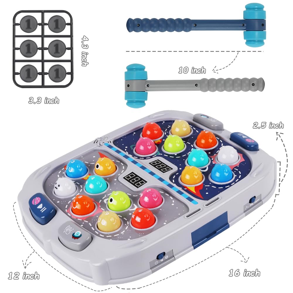 Whack Game Mole for Toddler, Toys for 3-12 Year Old Boys and Girls, Kids Whack Pound Game,Gifts for 3 4 5 6+ Year Old Boys, Interactive Educational Toy with Sound and Light, PK Mode with 2 Hammers