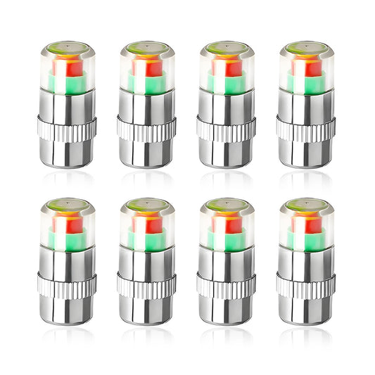 NYTKL 8PCS Tire Pressure Monitor Valve Stem Caps, 2.4 Bar 36PSI Pressure Monitor Stem Covers with 3-Color Eye Alert, Easy to Read Sensor Indicator Tire Valve Cap for Most Car Truck SUV (Silver)
