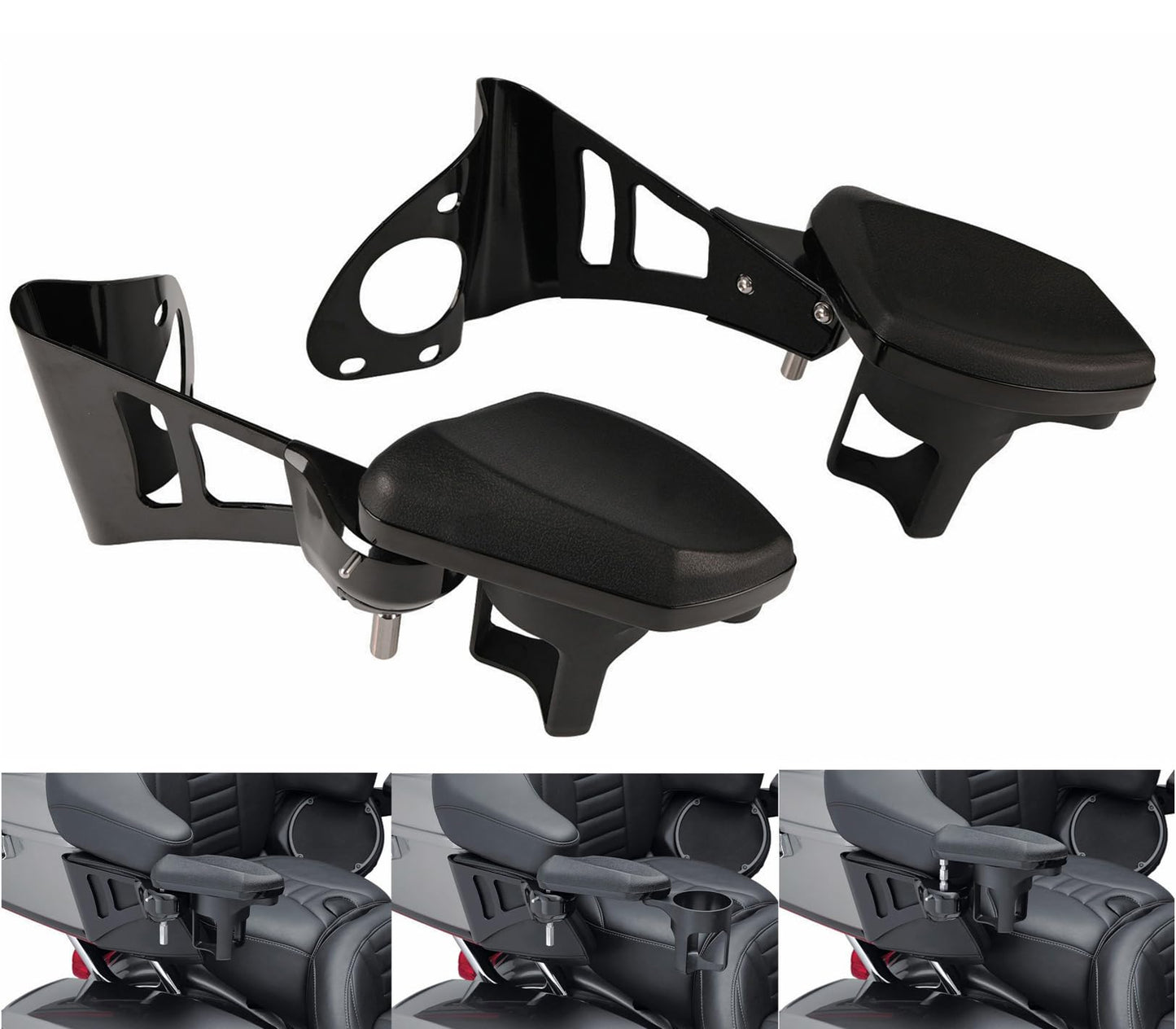 Motorcycle Passenger Armrests Adjustable with Cup Holder for Harley Touring Electra Glides Road Glide Ultra Tri Glide 2014-2024 Motorbike Accessories Parts Black