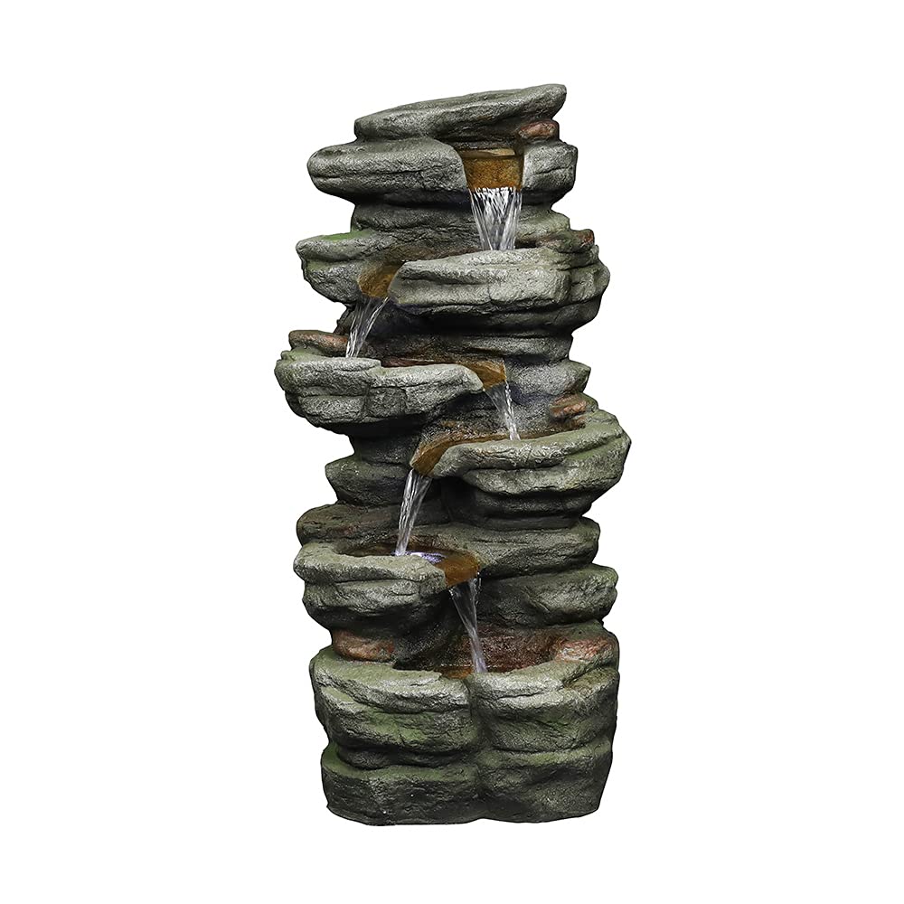 Naturefalls 30.7inches Outdoor Water Fountain - 6-Tiers Rock Waterfall Fountain with Led Lights for Home Garden Decor