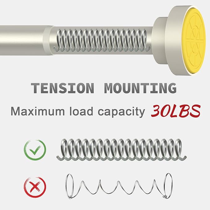 Thestoa Brushed Nickel Shower Curtain Rod Adjustable 43-66 inch, 1"Diameter Spring Tension Curtain Rod No Drill, Anti-Rust Non-Slip Shower Rod for Bathroom Tension Rod