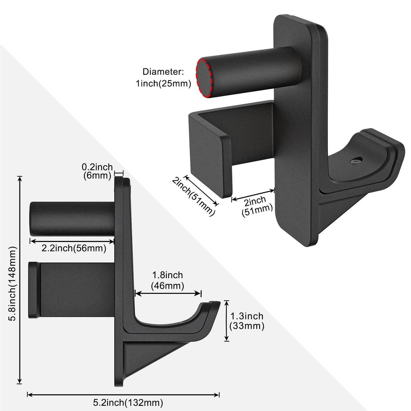 Kipika J-Hooks for 2" x 2"" Power Rack with 1"" Hole - Bottom Reinforced Steel Hooks with Rubber Pads - Heavy Duty Power Rack Attachments - Squat Rack Accessories for Strength Training - Set of 2"