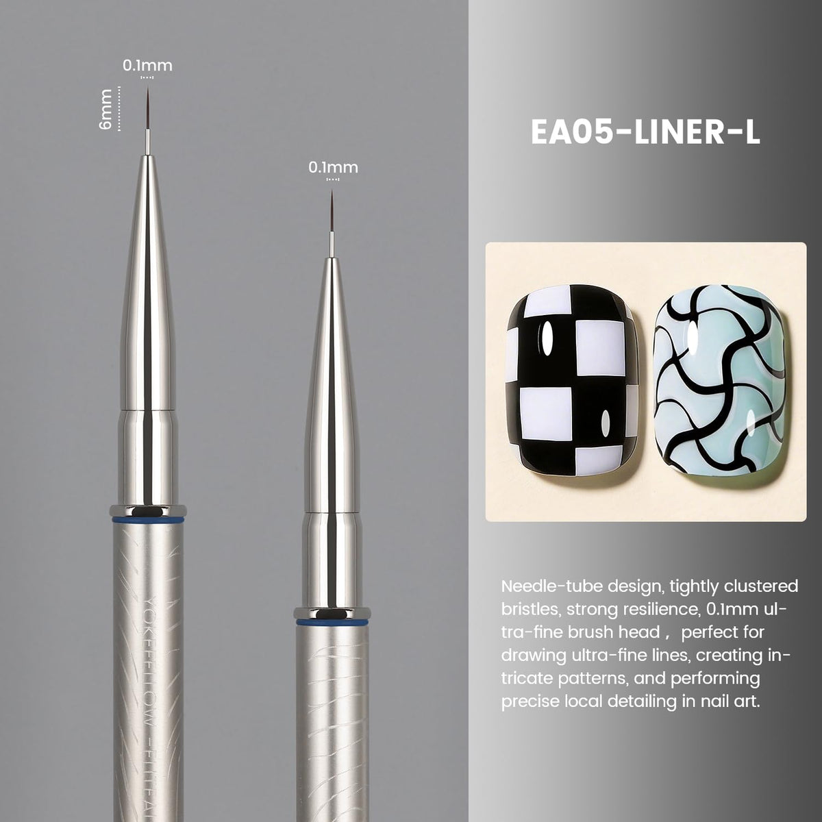 YOKEFELLOW EliteAlly Nail Art Liner Brushes,6mm Detail Liner Brush For Nail Art Painting Manicure Design Professional Nail Art Tool(EA05 LINER-S)