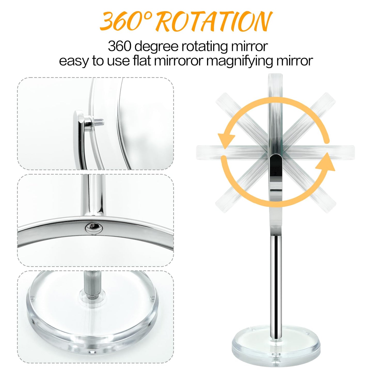 Snowflakes Double Sided 1X / 15X Magnifying Makeup Mirror with Stand - 6.7 Inch Tabletop Vanity Mirror for Bathroom or Bedroom with 360° Rotation.