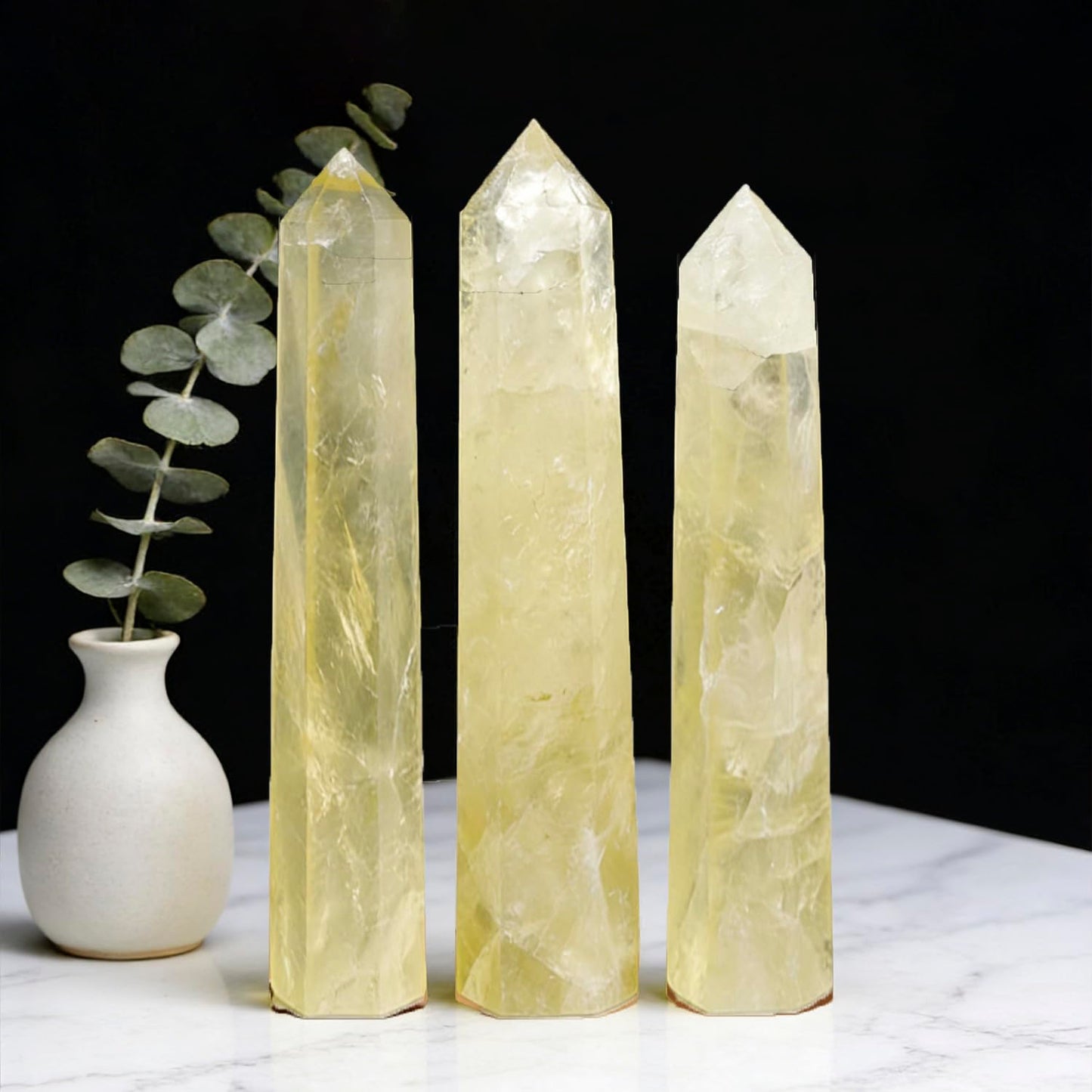 Natural Citrine Crystals Point Wand Reiki Healing Stone Rose Quartz Crystal Pillars for Crystal Collectors and Reiki Energy Balance(5.9inch Wand Citrine)