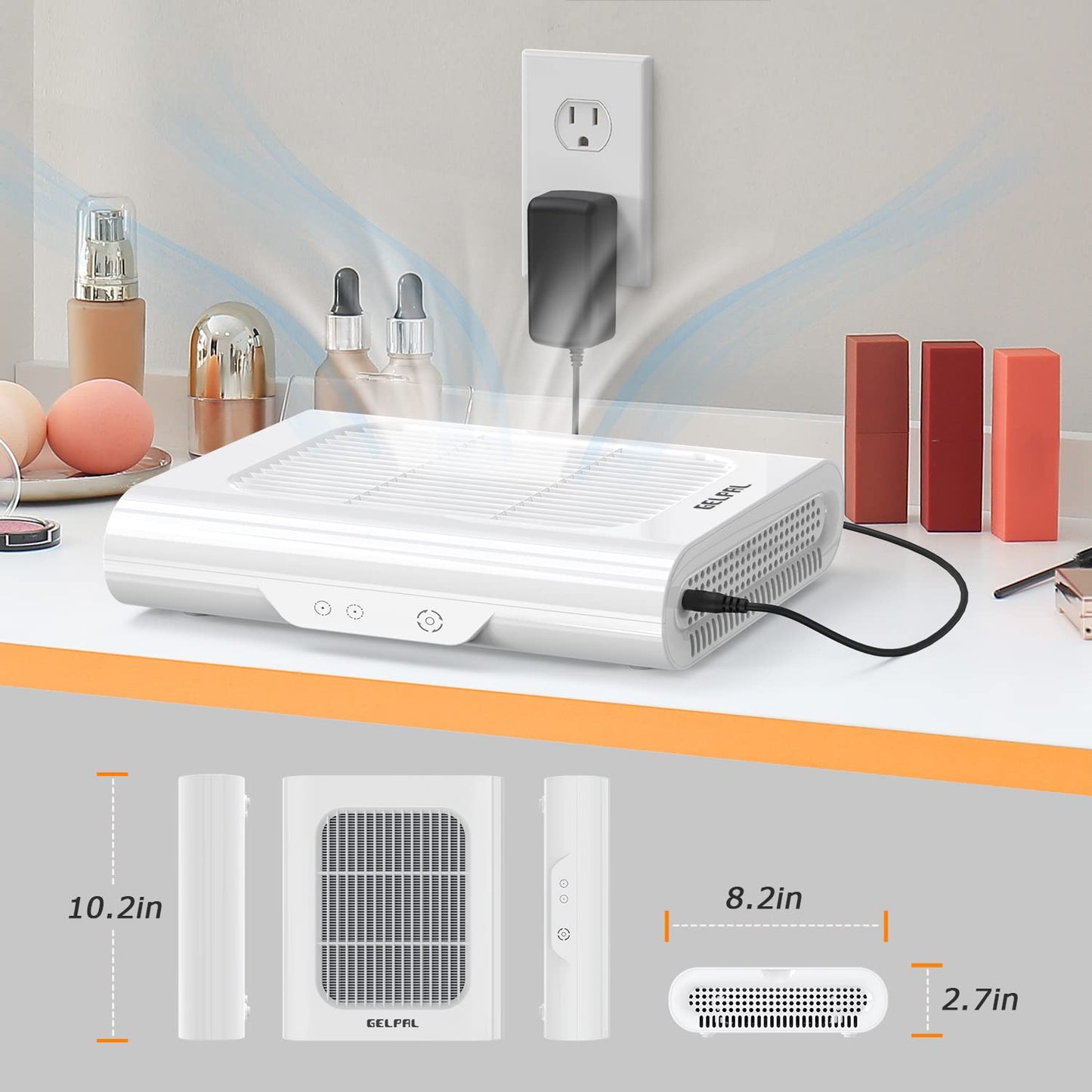 Gelpal Professional Nail Dust Collector, Adjustable Nail Dust Collector for Acrylic Nails , Electric Nail Vacuum Fan, Low Noise, Dust Collector for Nail Polishing &Salon.White.