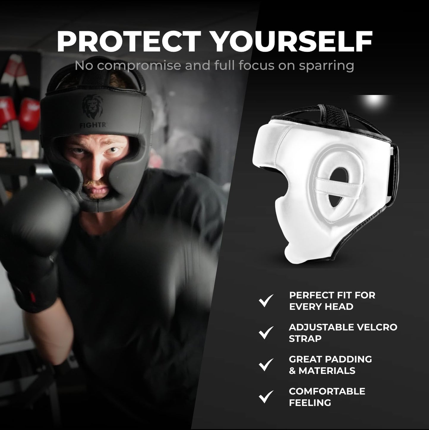FIGHTR® Boxing Headgear with Best fit | Boxing Helmet Guard for Sparring | Adjustable Size for Boxing, MMA, Muay Thai, Kickboxing & Martial Art (White, L)