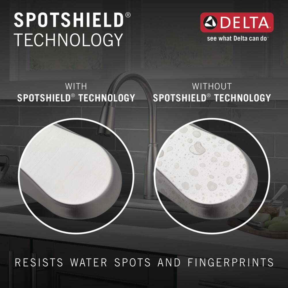 Delta Lenta Brushed Nickel Kitchen Faucet with Pull Down Sprayer, Modern Single Hole Kitchen Sink Faucet, Single Handle, SpotShield Stainless 19802Z-SP-DST
