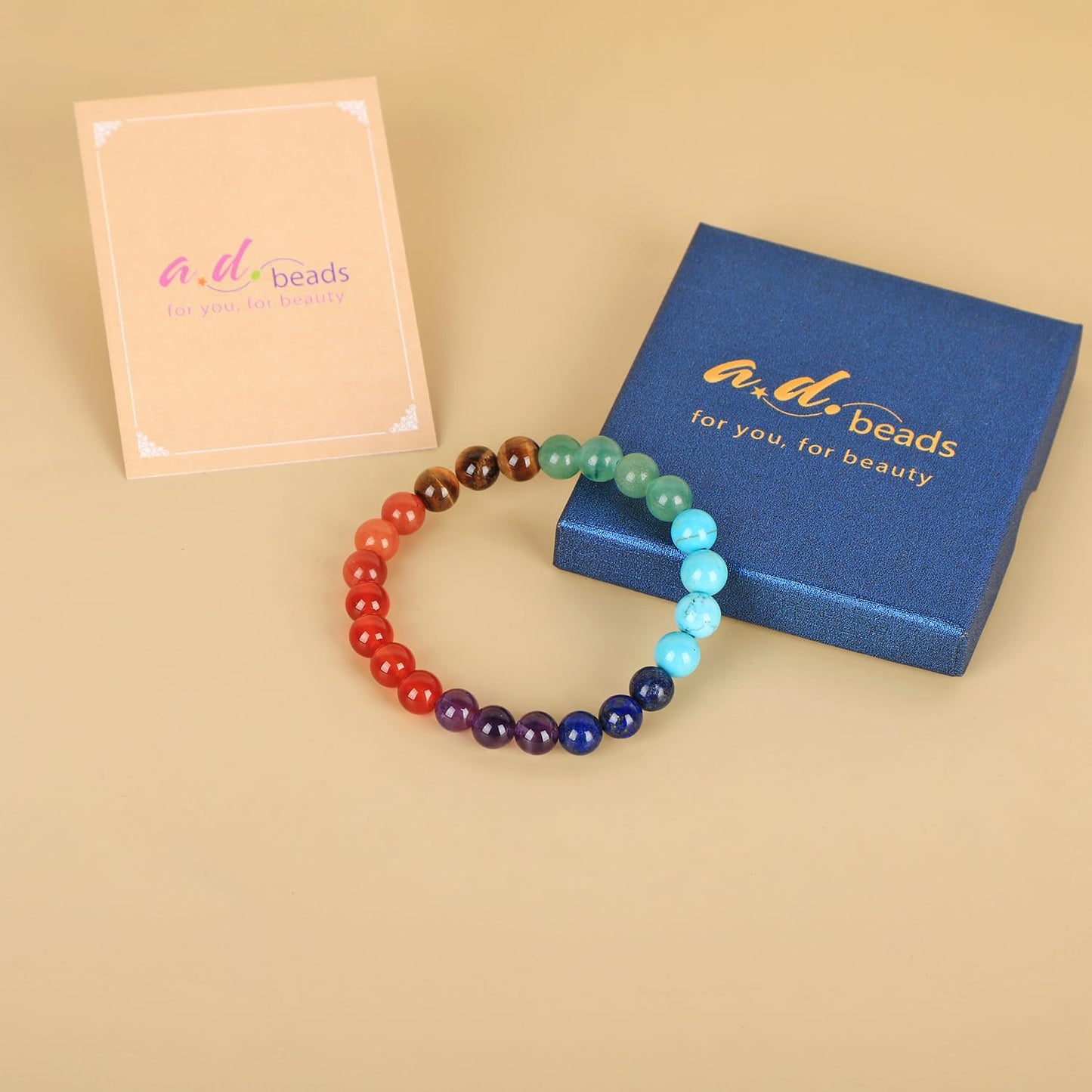 AD Beads Handmade Gemstone Stretch Elastic Bracelet Crystal Healing Reiki Nature's Beauty and Spiritual Essence Unisex (6mm, Seven Chakra Stones (Energy Balancing))