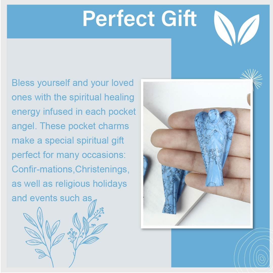 Crocon Turquoise Gemstone Guardian Angel Healing Crystal, Hand Carved Pocket Angel Figurine - Handmade Mini Statue for Love, Peace & Healing, Crystals for Positive Energy, Natural Gemstone Figurine