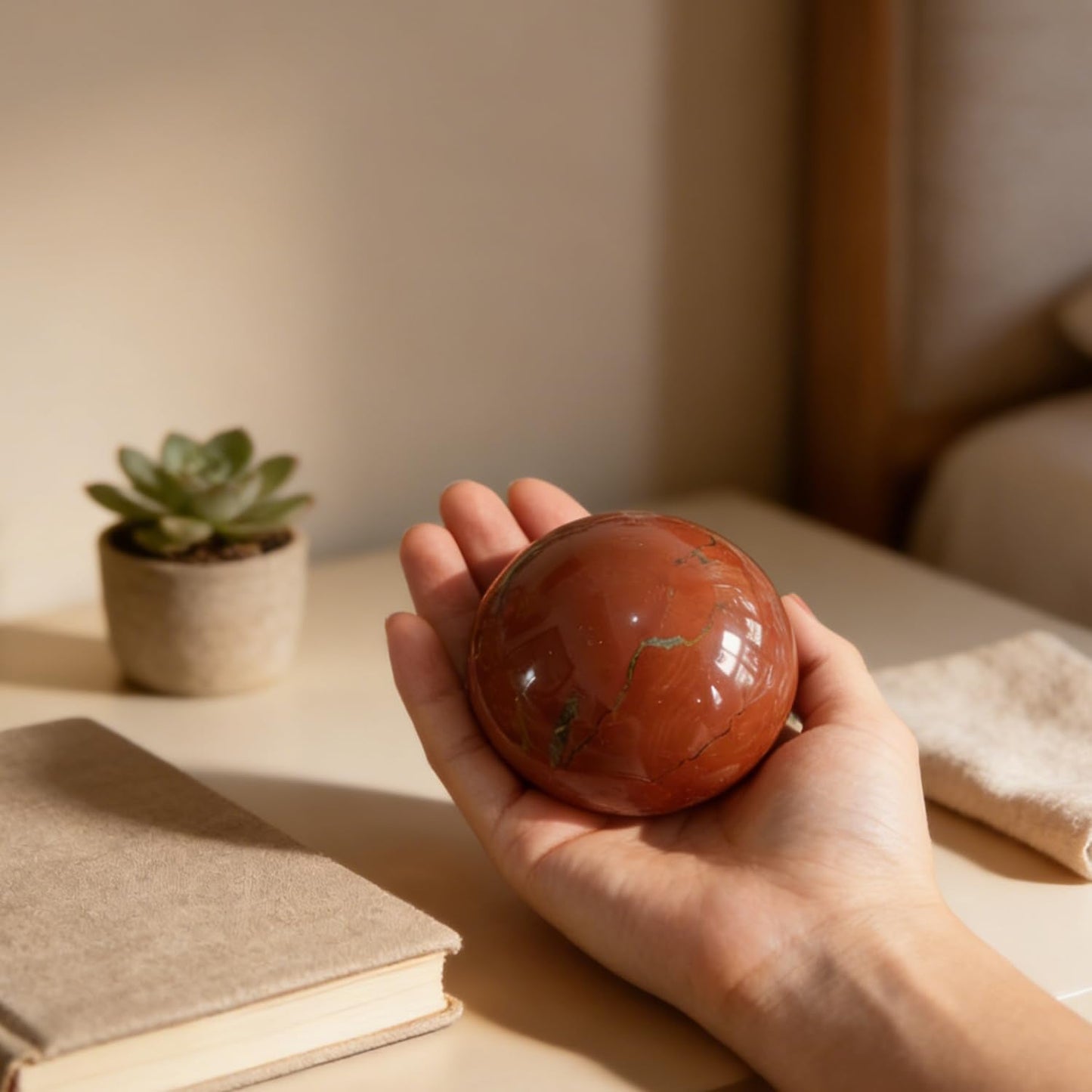 AierCrystal Natural Stone Crystal Sphere Feng Shui Home Decoration Ball Positive Energy Scrying Orb for Meditation Tool for Spiritual Space Purification Globe Diameter 5-6cm Red Jasper Sphere